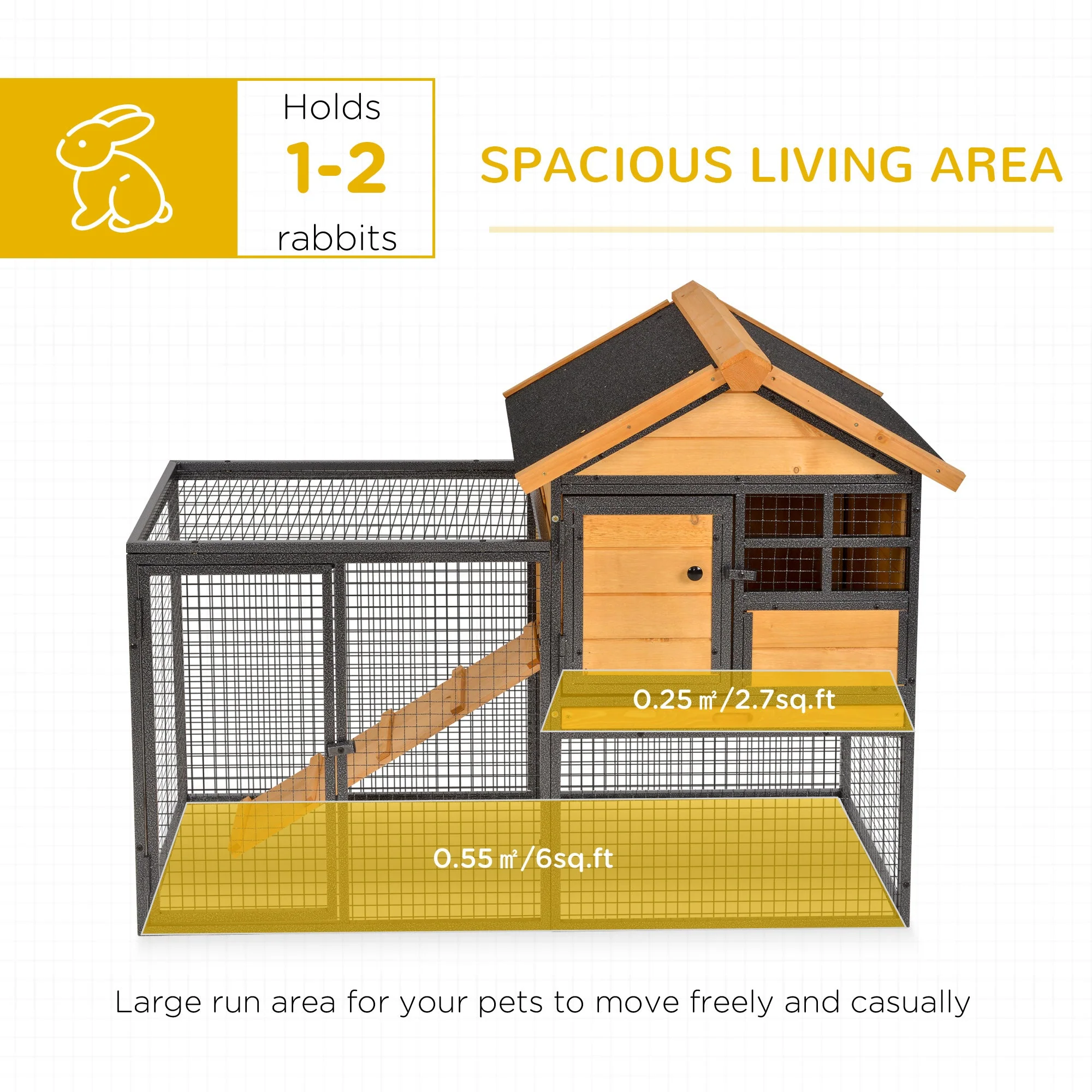 PawHut Wood-metal Rabbit Hutch Elevated Pet Bunny House Rabbit Cage with Slide-Out Tray Outdoor - Image 6