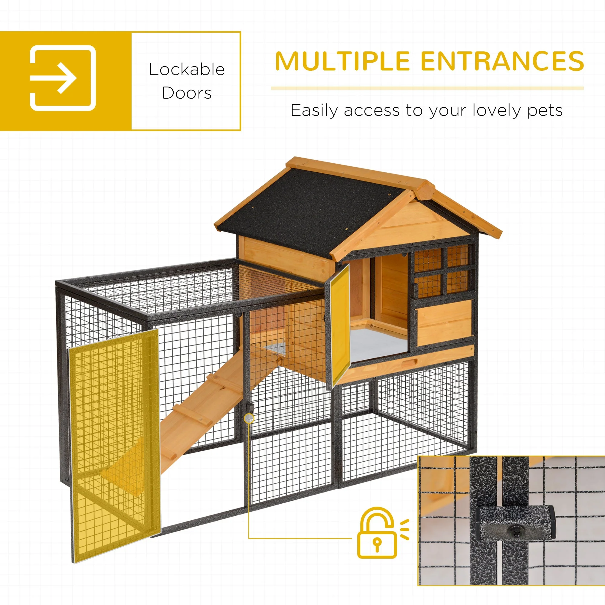 PawHut Wood-metal Rabbit Hutch Elevated Pet Bunny House Rabbit Cage with Slide-Out Tray Outdoor - Image 7