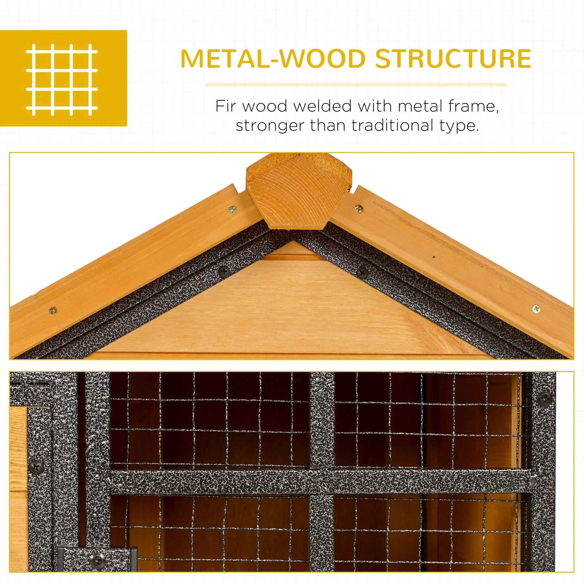 PawHut Wood-metal Rabbit Hutch Elevated Pet Bunny House Rabbit Cage with Slide-Out Tray Outdoor - Image 8