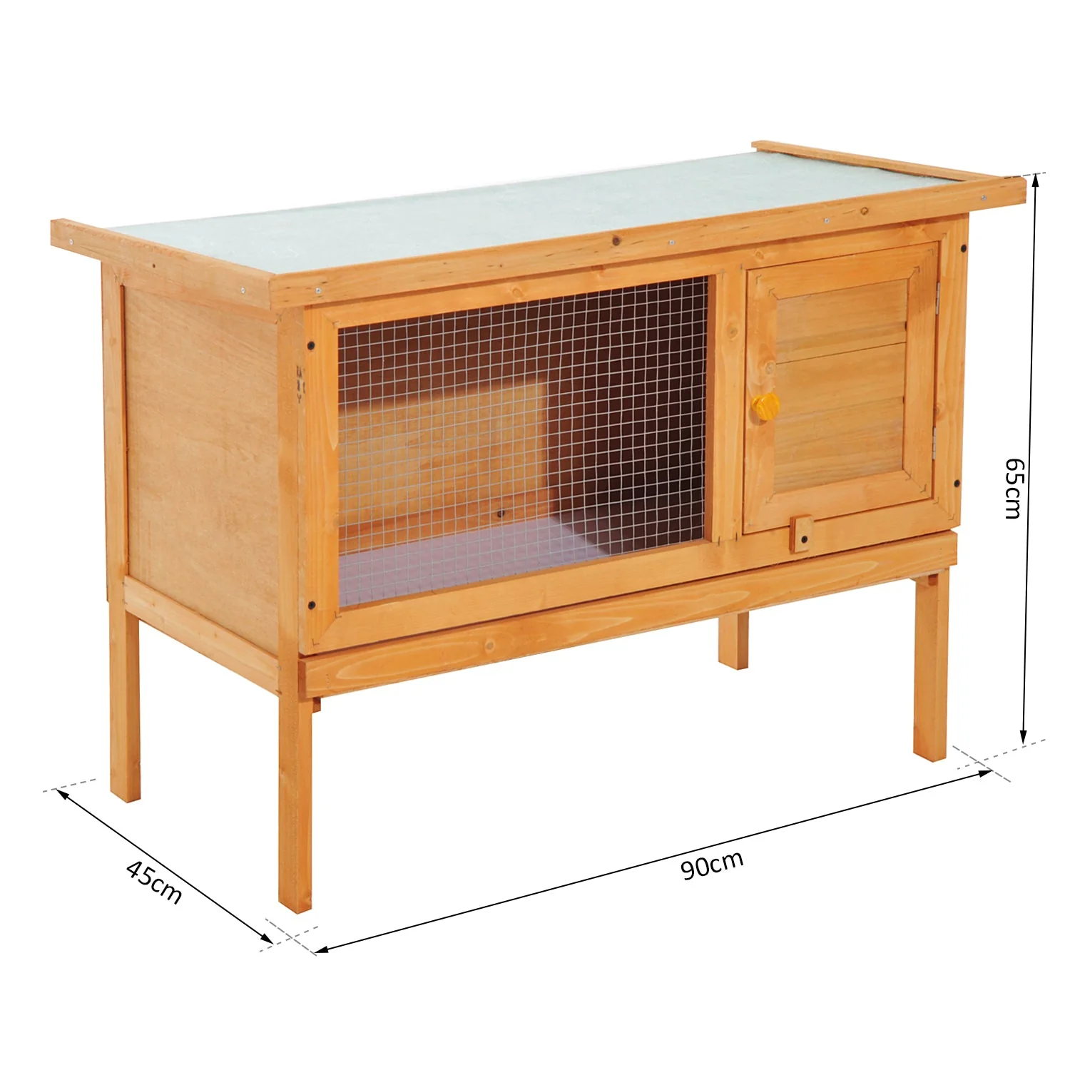 PawHut Wood Rabbit Hutch Guinea Pig House Bunny Cage Shelter Indoor Outdoor Elevated with Sliding Tray 90x45x65cm - Image 2