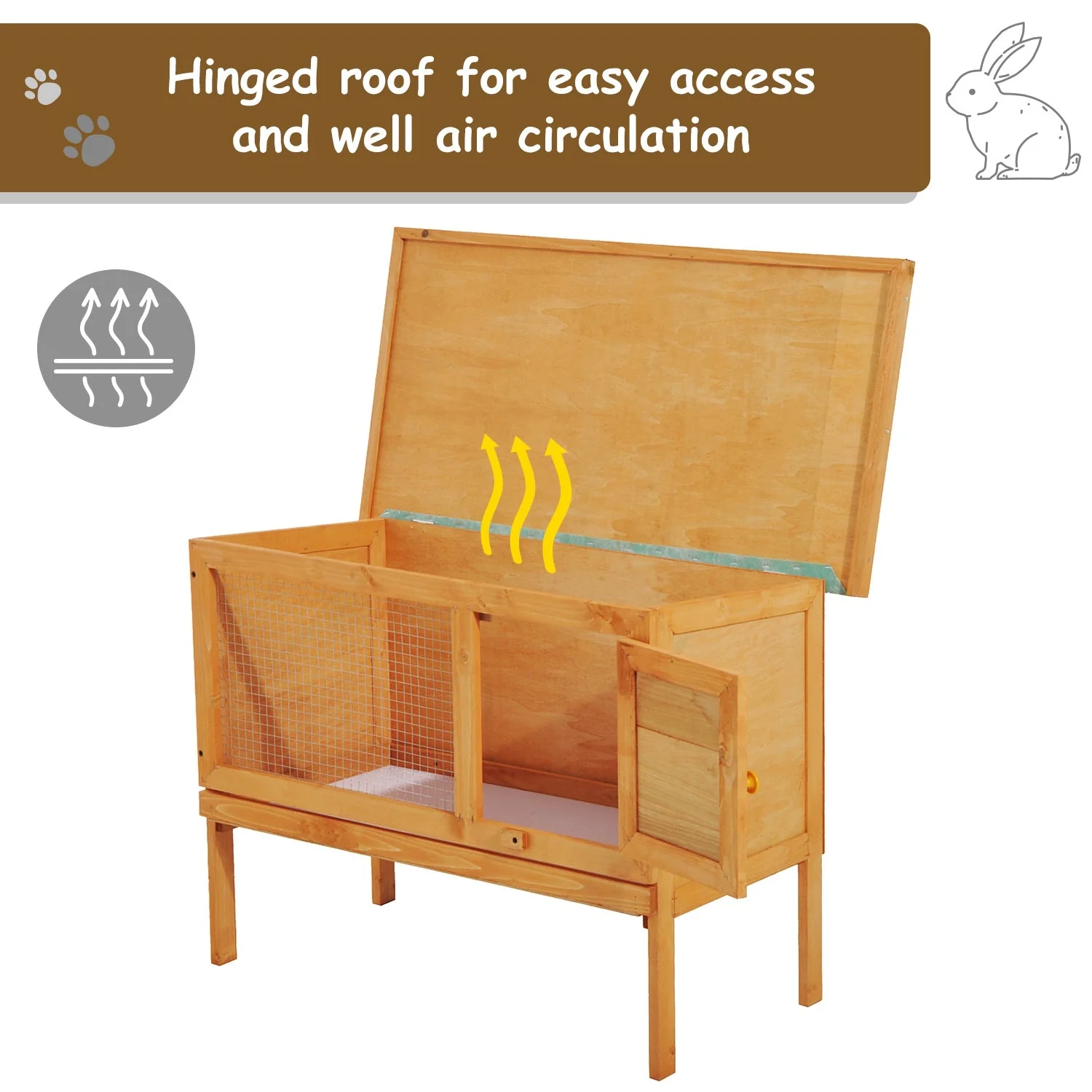 PawHut Wood Rabbit Hutch Guinea Pig House Bunny Cage Shelter Indoor Outdoor Elevated with Sliding Tray 90x45x65cm - Image 5