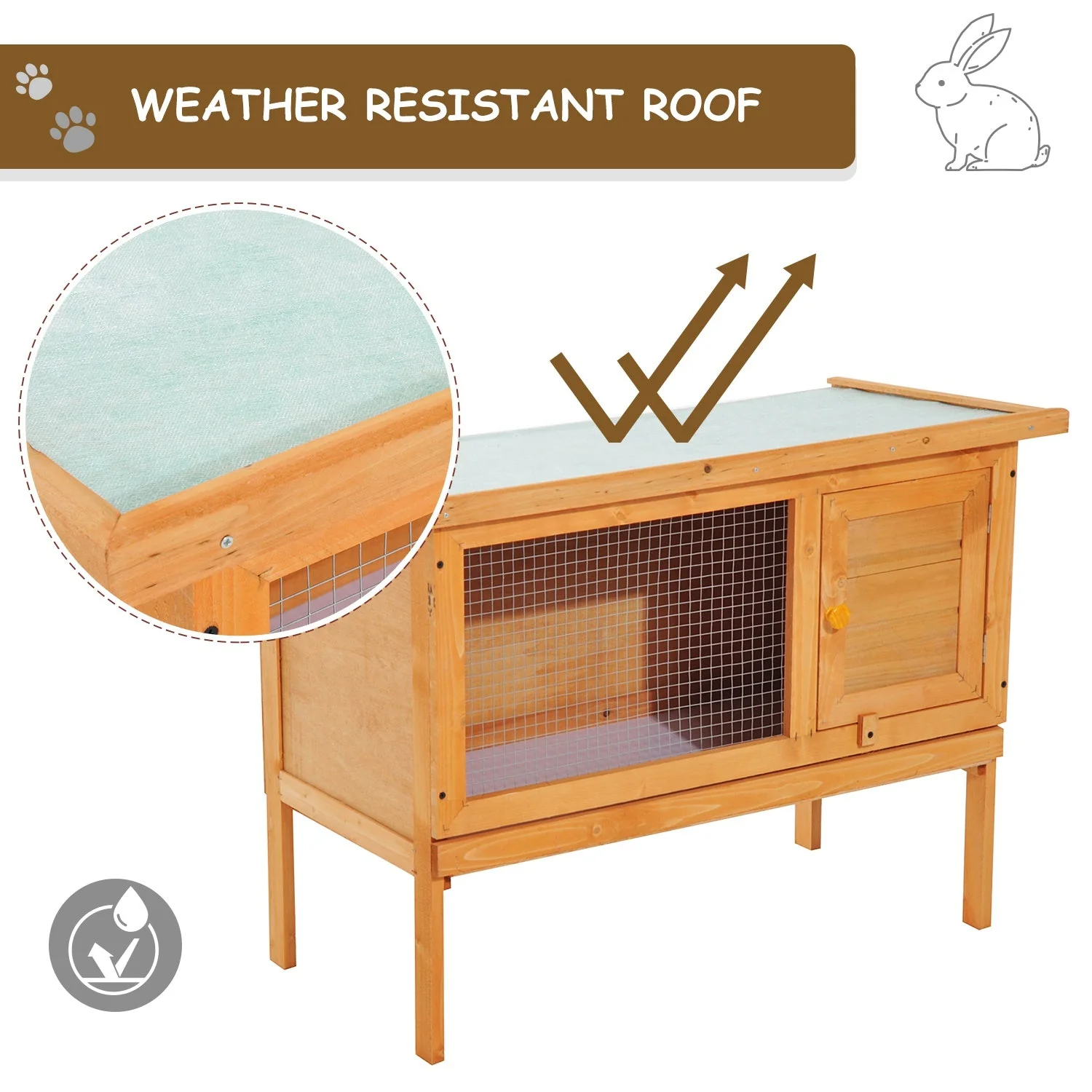 PawHut Wood Rabbit Hutch Guinea Pig House Bunny Cage Shelter Indoor Outdoor Elevated with Sliding Tray 90x45x65cm - Image 8