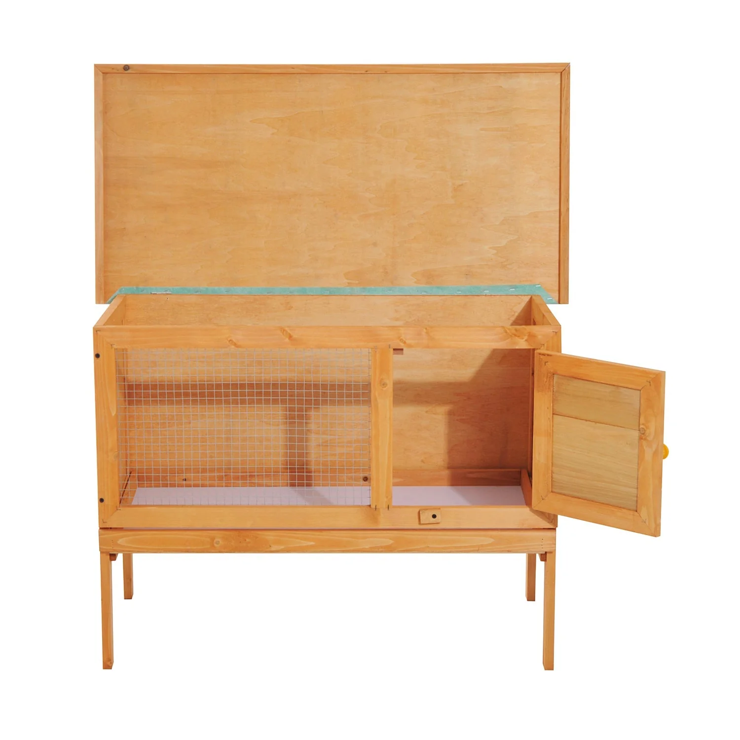 PawHut Wood Rabbit Hutch Guinea Pig House Bunny Cage Shelter Indoor Outdoor Elevated with Sliding Tray 90x45x65cm - Image 9