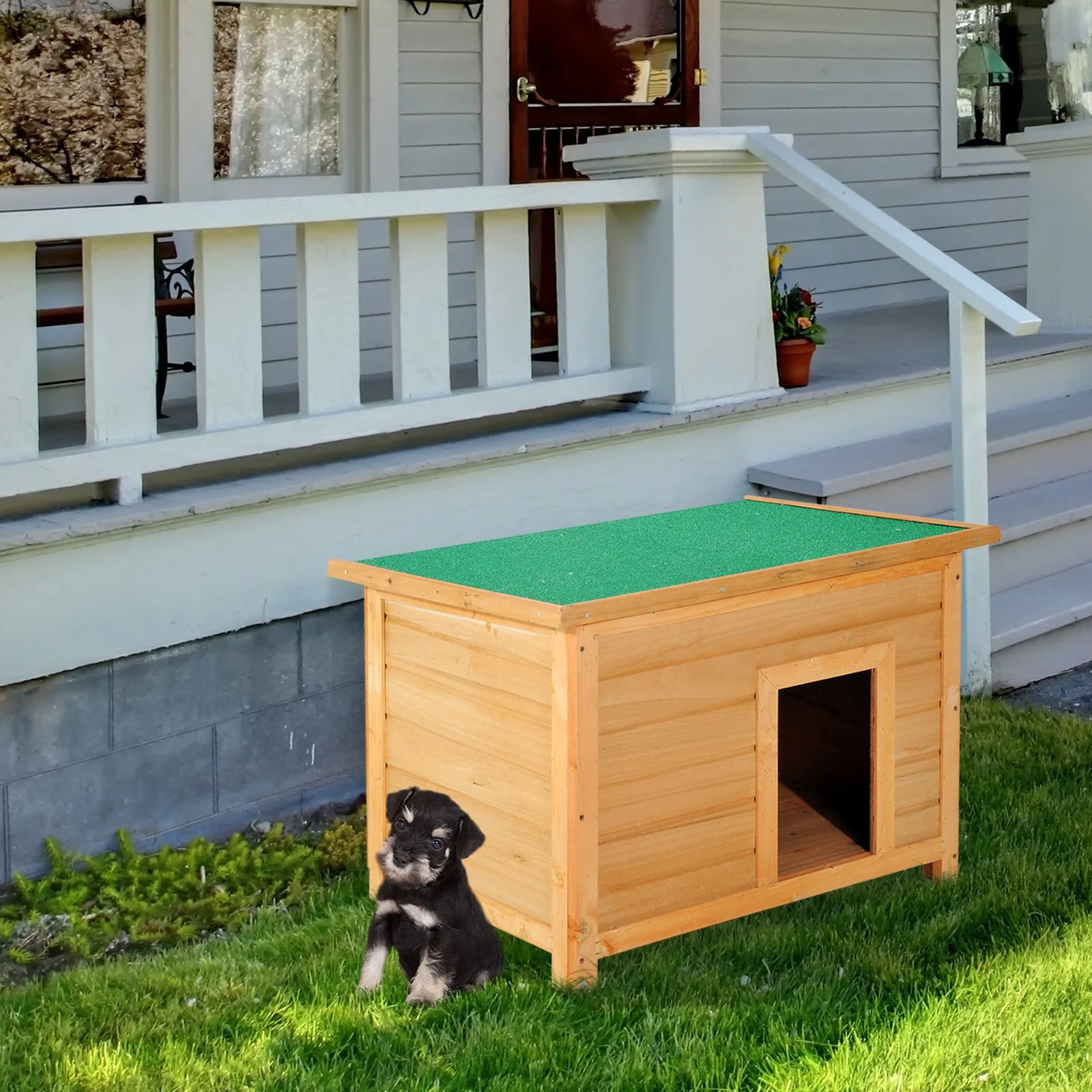 PawHut Wooden Dog Kennel Elevated Dog Pet House w/ Open Top 82W x 58D x 58H cm - Image 4
