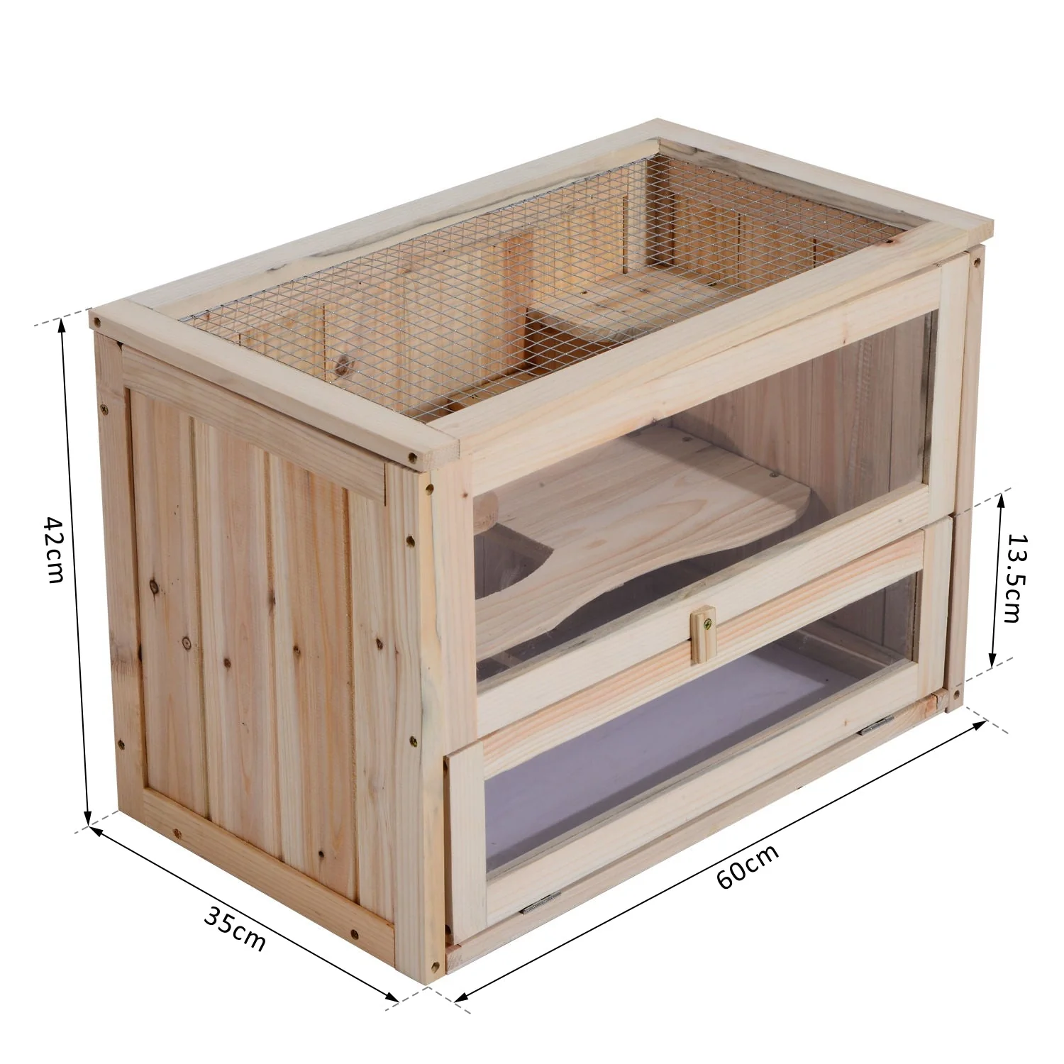 Pawhut Wooden Hamster Cage Mouse Mice Rodent Small Animals Hutch Exercise Play House 60 X 35 X 42cm - Image 3