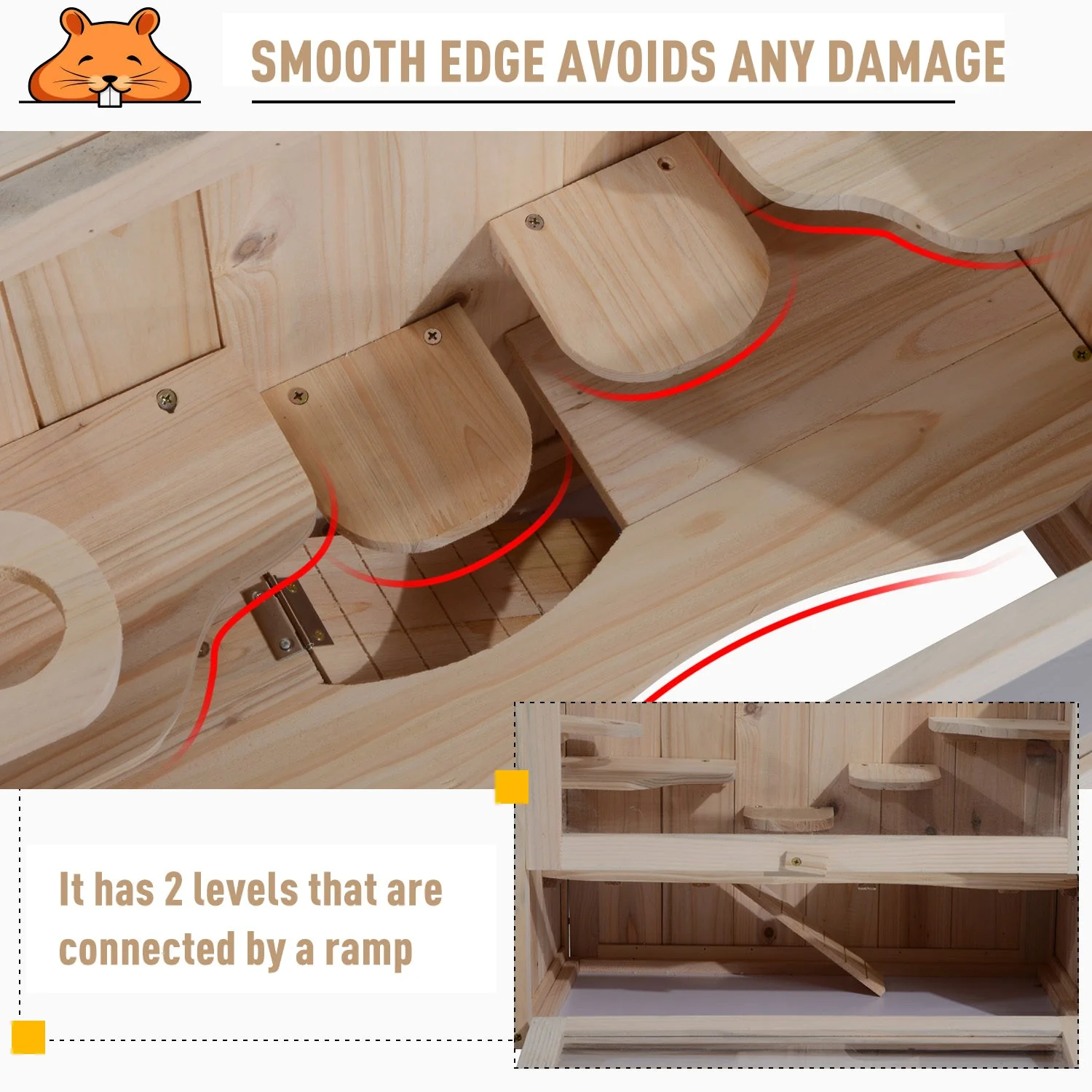 Pawhut Wooden Hamster Cage Mouse Mice Rodent Small Animals Hutch Exercise Play House 60 X 35 X 42cm - Image 5