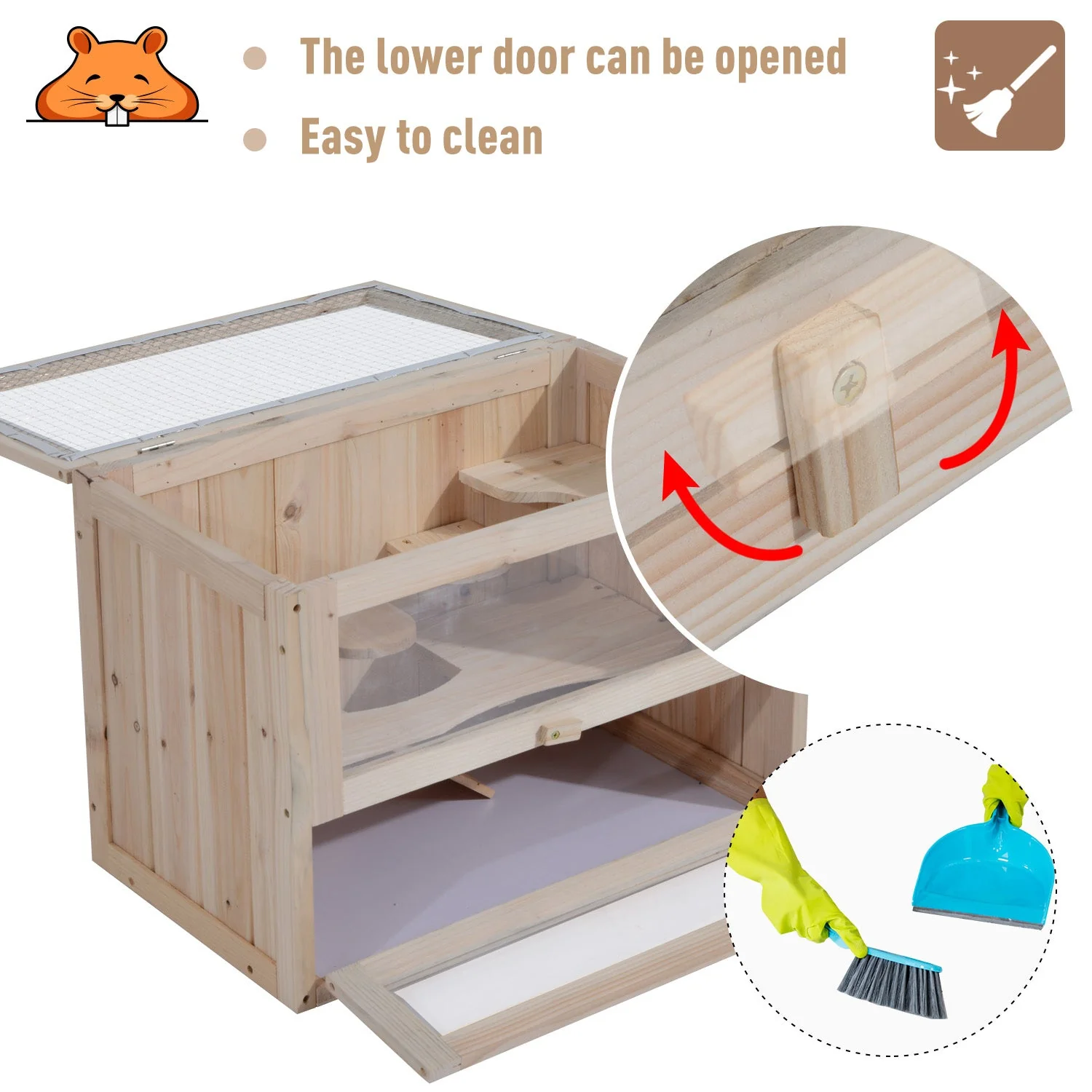 Pawhut Wooden Hamster Cage Mouse Mice Rodent Small Animals Hutch Exercise Play House 60 X 35 X 42cm - Image 6