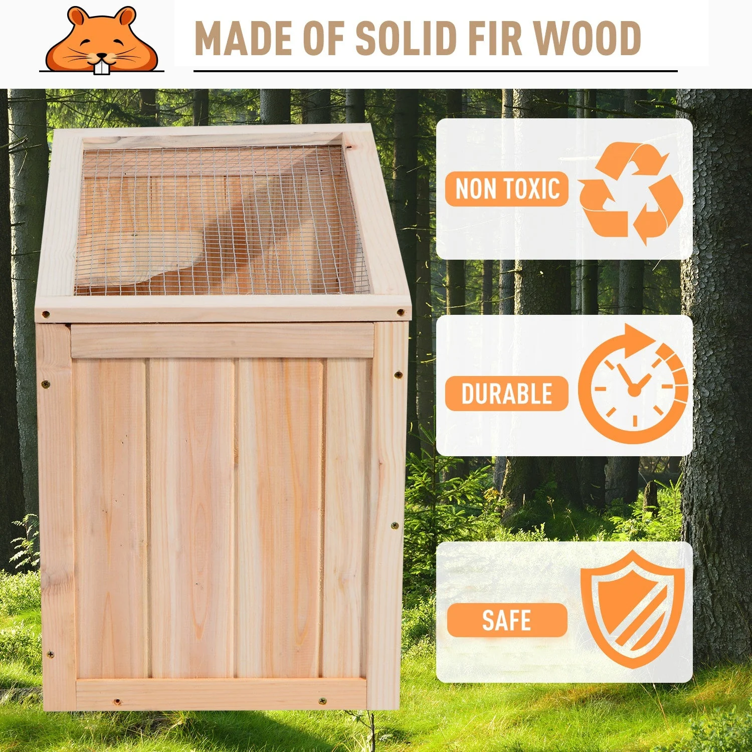 Pawhut Wooden Hamster Cage Mouse Mice Rodent Small Animals Hutch Exercise Play House 60 X 35 X 42cm - Image 7