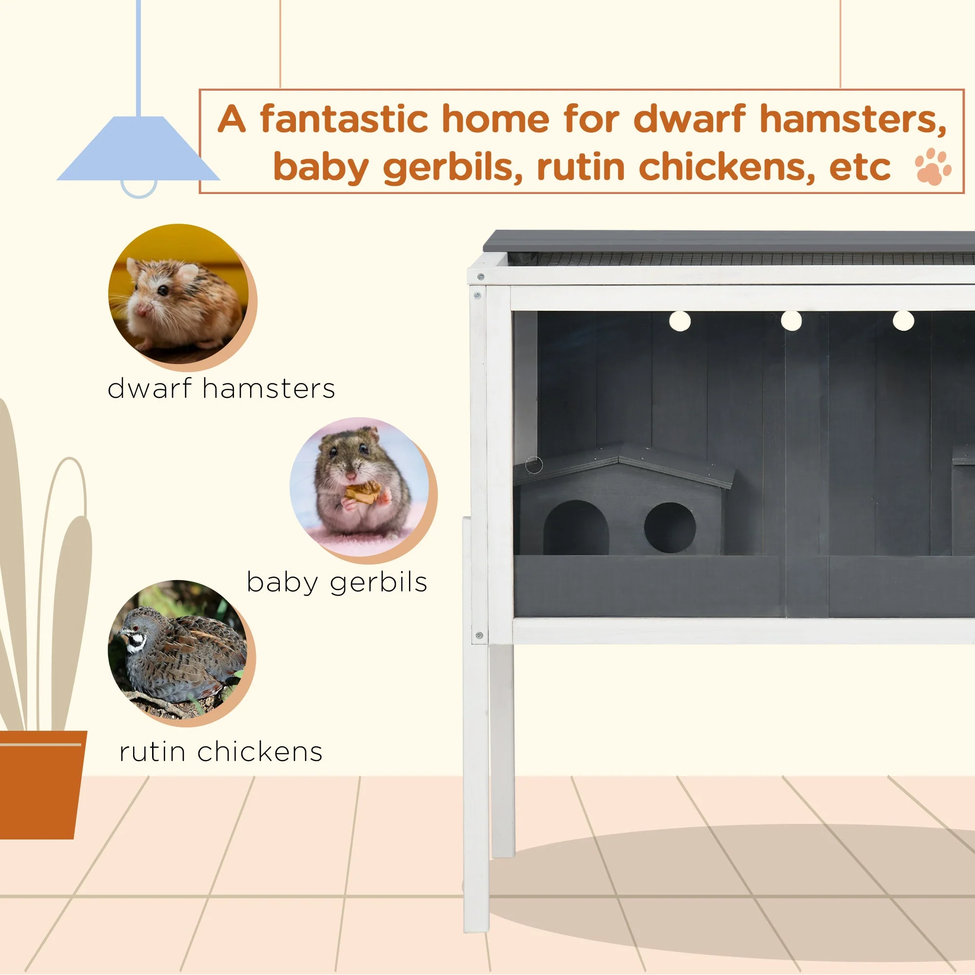 PawHut Wooden Hamster Cage with Shelf - Image 2