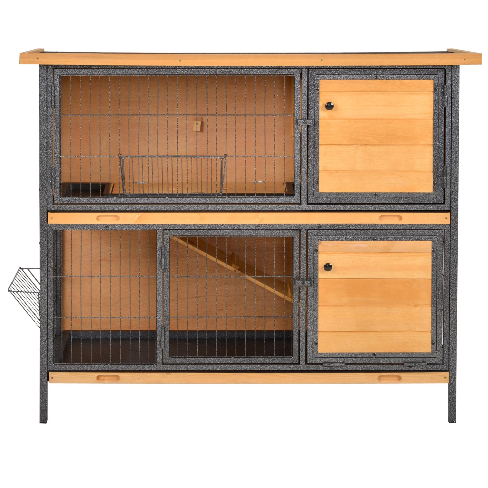 PawHut Wooden Metal Rabbit Hutch Guinea Pig Hutch Bunny Cage Pet House Bunny w/ Slide-Out Tray Outdoor Light Yellow - Image 9