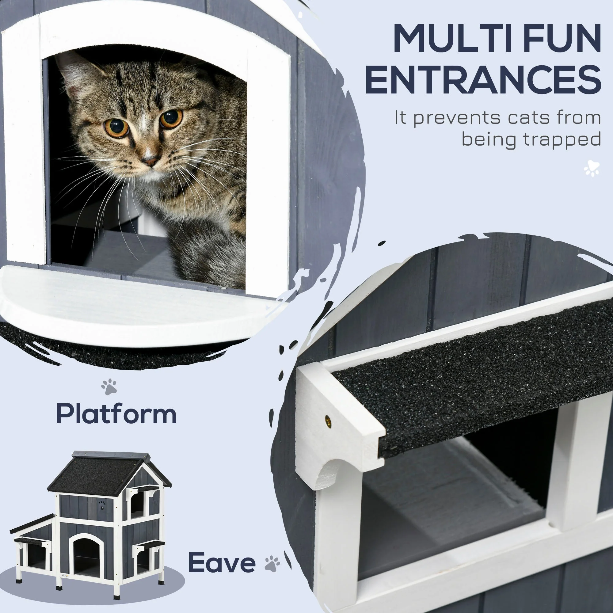 PawHut Wooden Outdoor Cat House with Flower Pot - Image 3