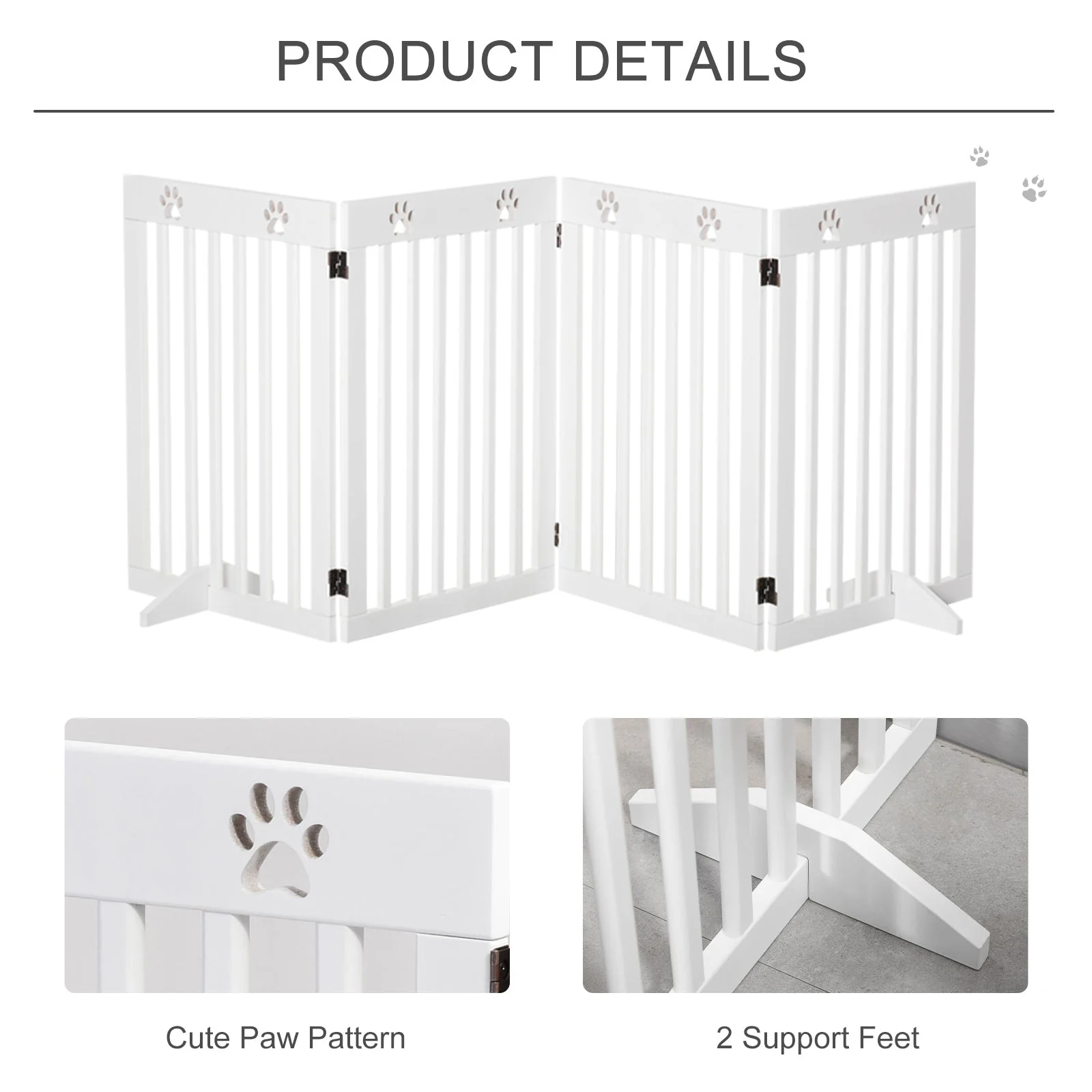 PawHut Wooden Pet Gate Foldable Freestanding Dog Safety Barrier w/ Support Feet - Image 2