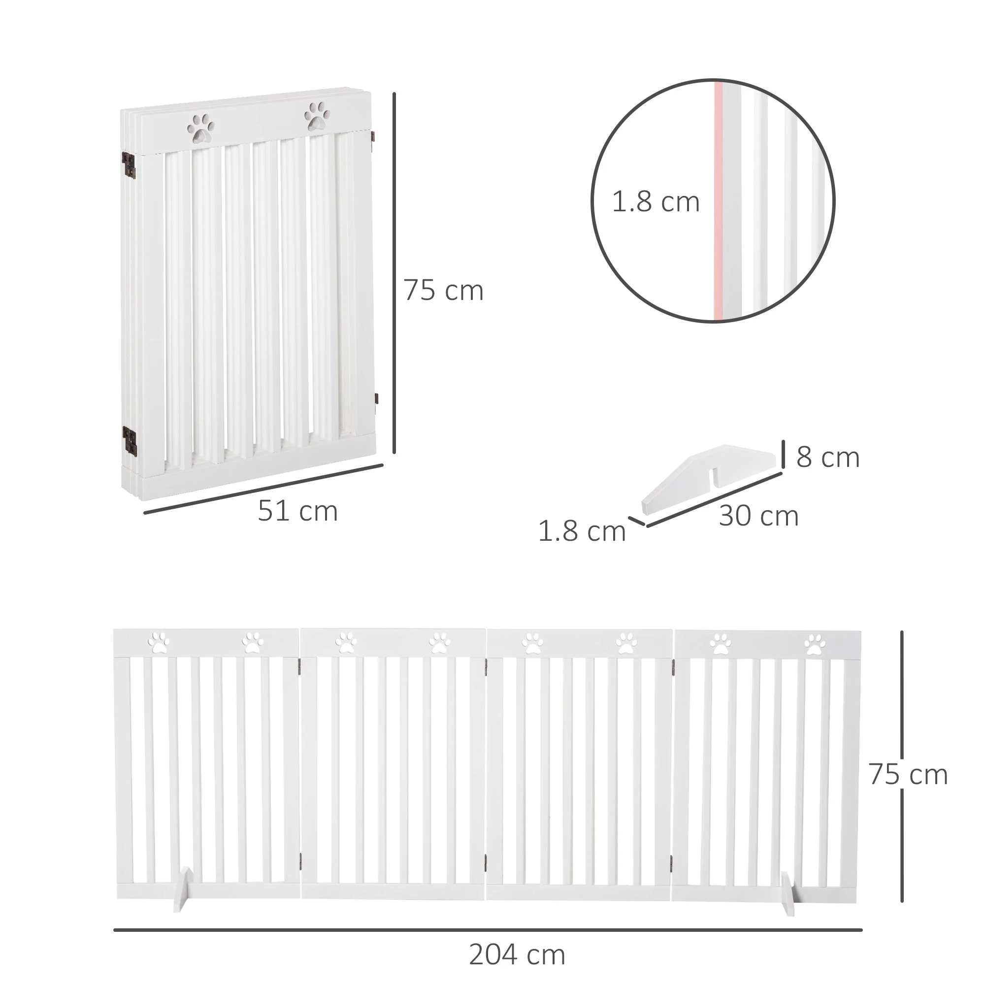 PawHut Wooden Pet Gate Foldable Freestanding Dog Safety Barrier w/ Support Feet - Image 6