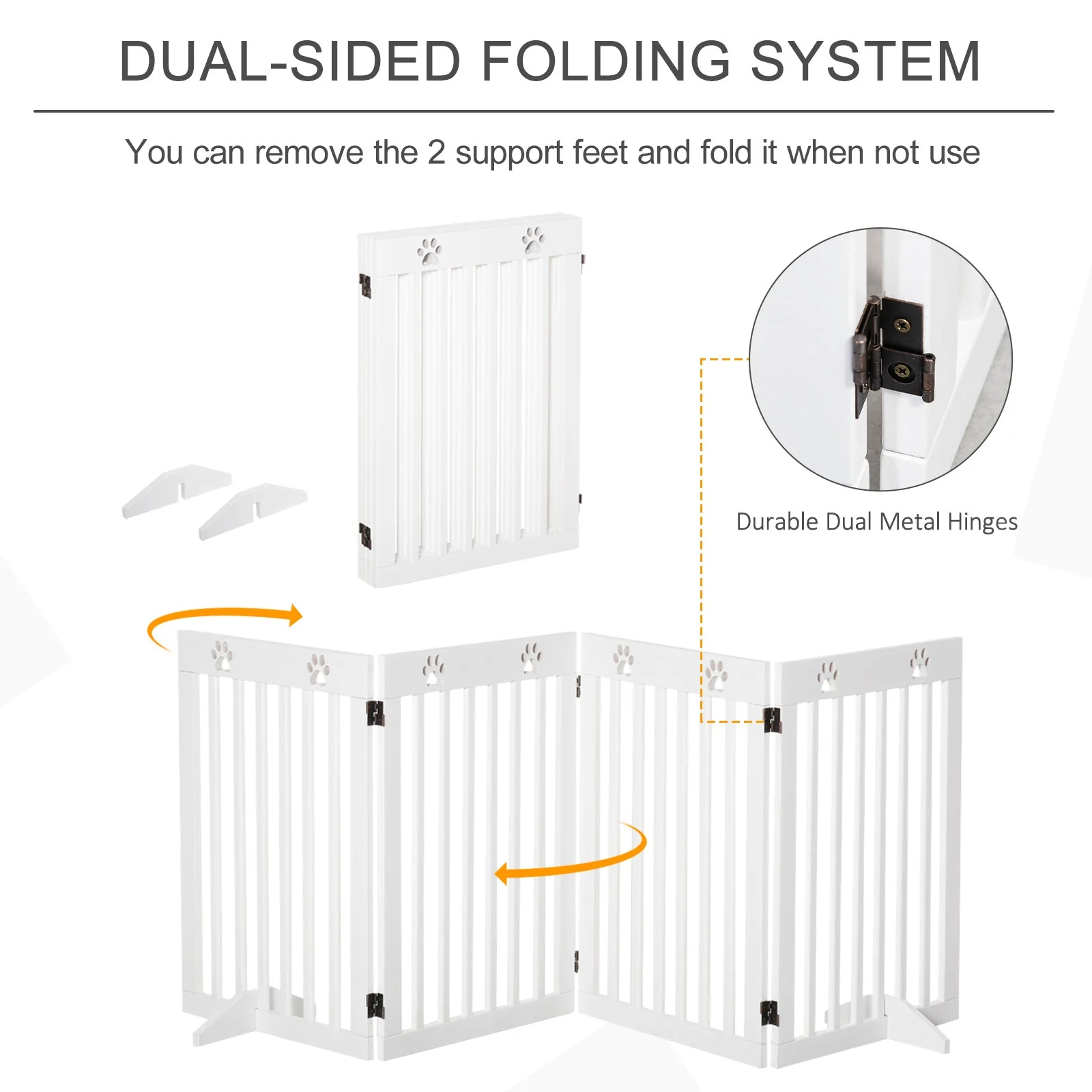 PawHut Wooden Pet Gate Foldable Freestanding Dog Safety Barrier w/ Support Feet - Image 7