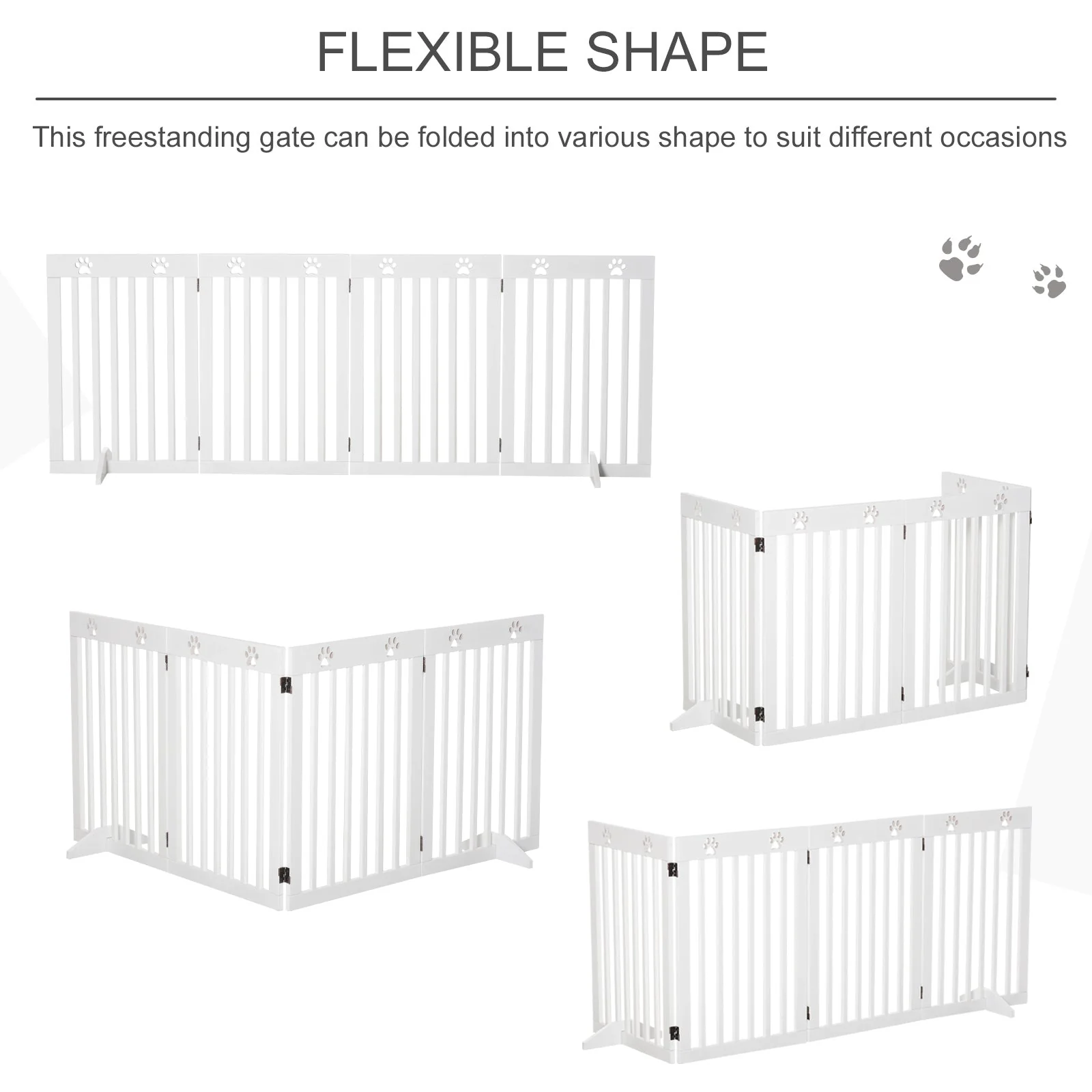 PawHut Wooden Pet Gate Foldable Freestanding Dog Safety Barrier w/ Support Feet - Image 8