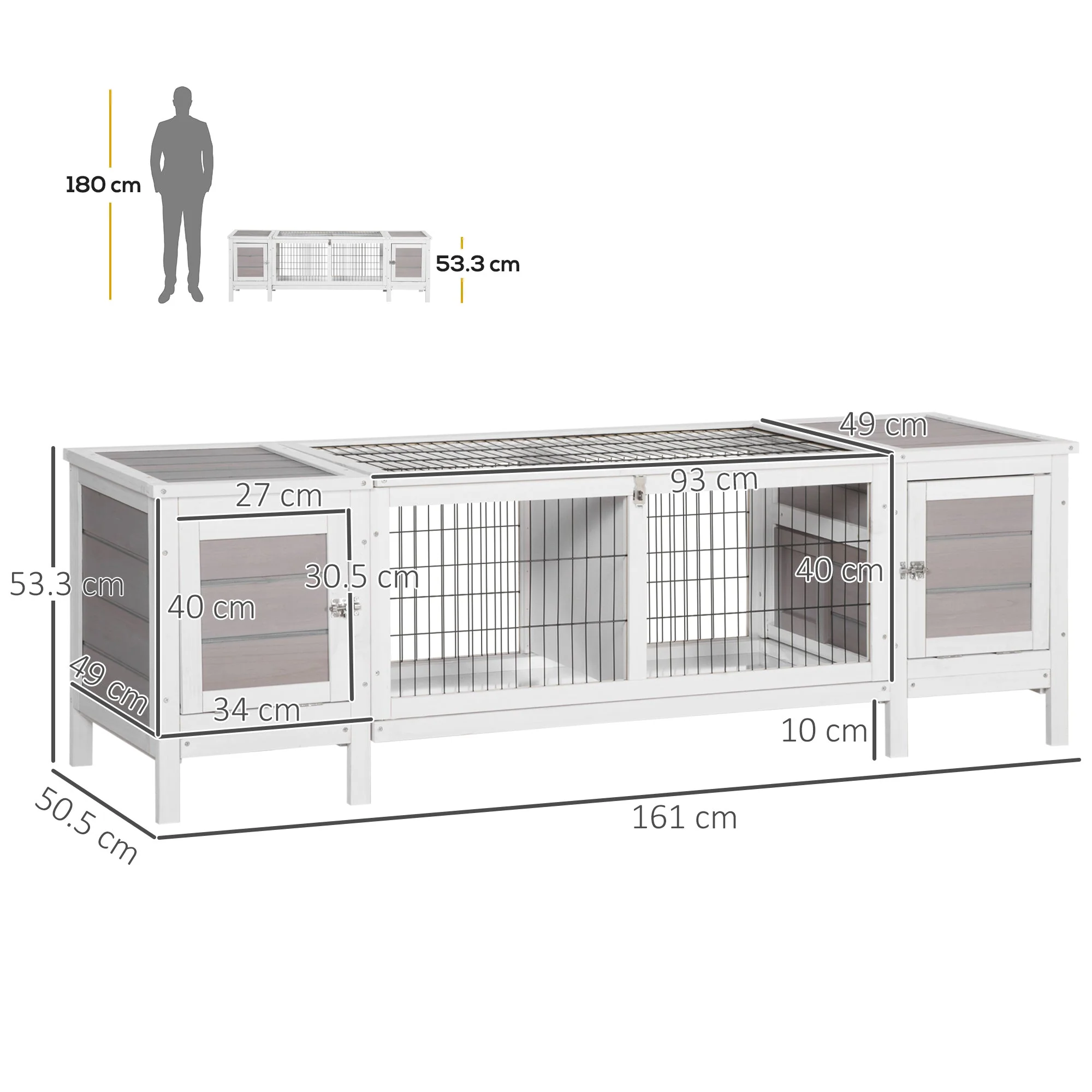 PawHut Wooden Rabbit Hutch - Image 3