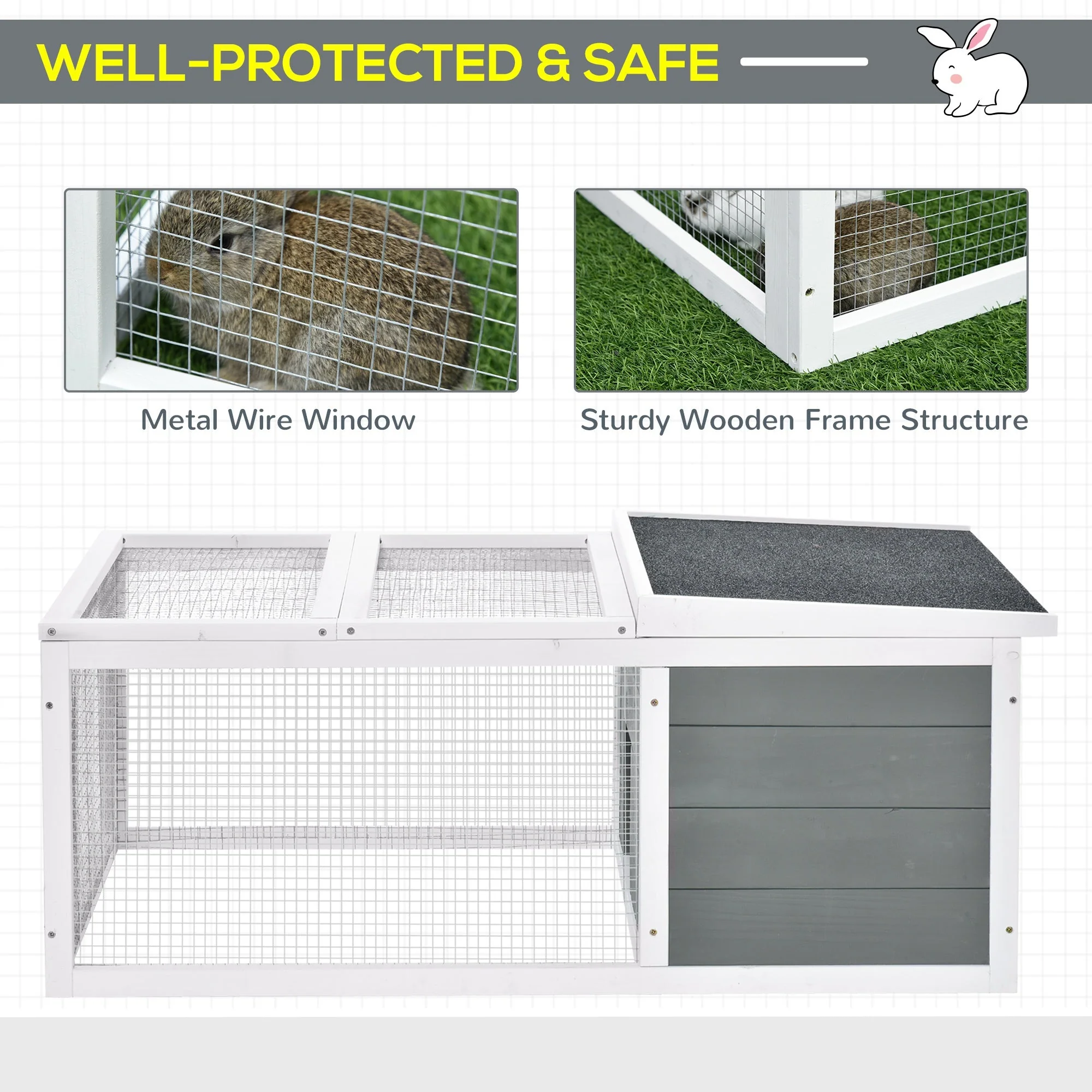 PawHut Wooden Rabbit Hutch Guinea Pig Small Animal Cage Rabbit Run Duck House Asphalt roof Indoor Outdoor 115 x 66 x 47.5 cm - Image 2