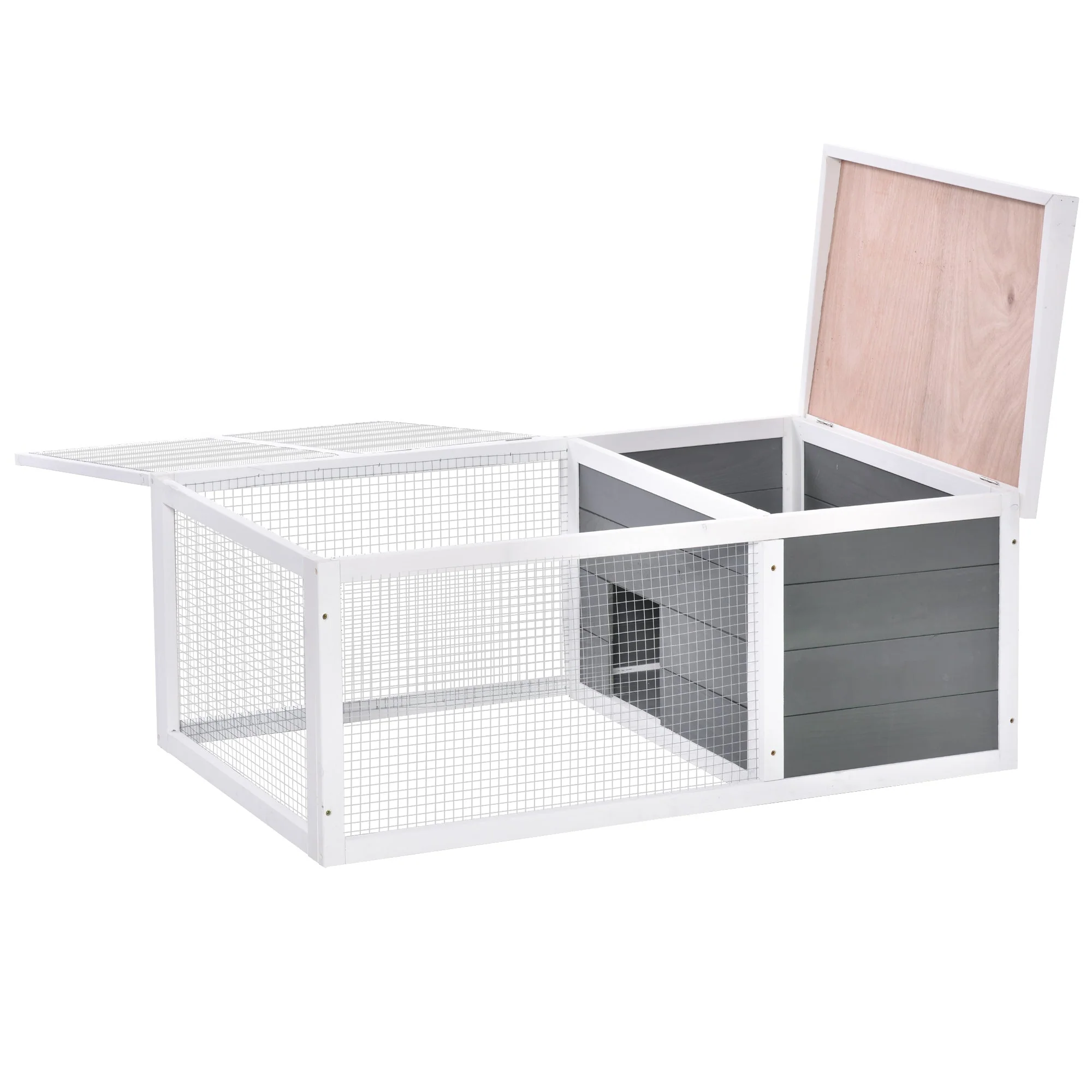 PawHut Wooden Rabbit Hutch Guinea Pig Small Animal Cage Rabbit Run Duck House Asphalt roof Indoor Outdoor 115 x 66 x 47.5 cm - Image 3