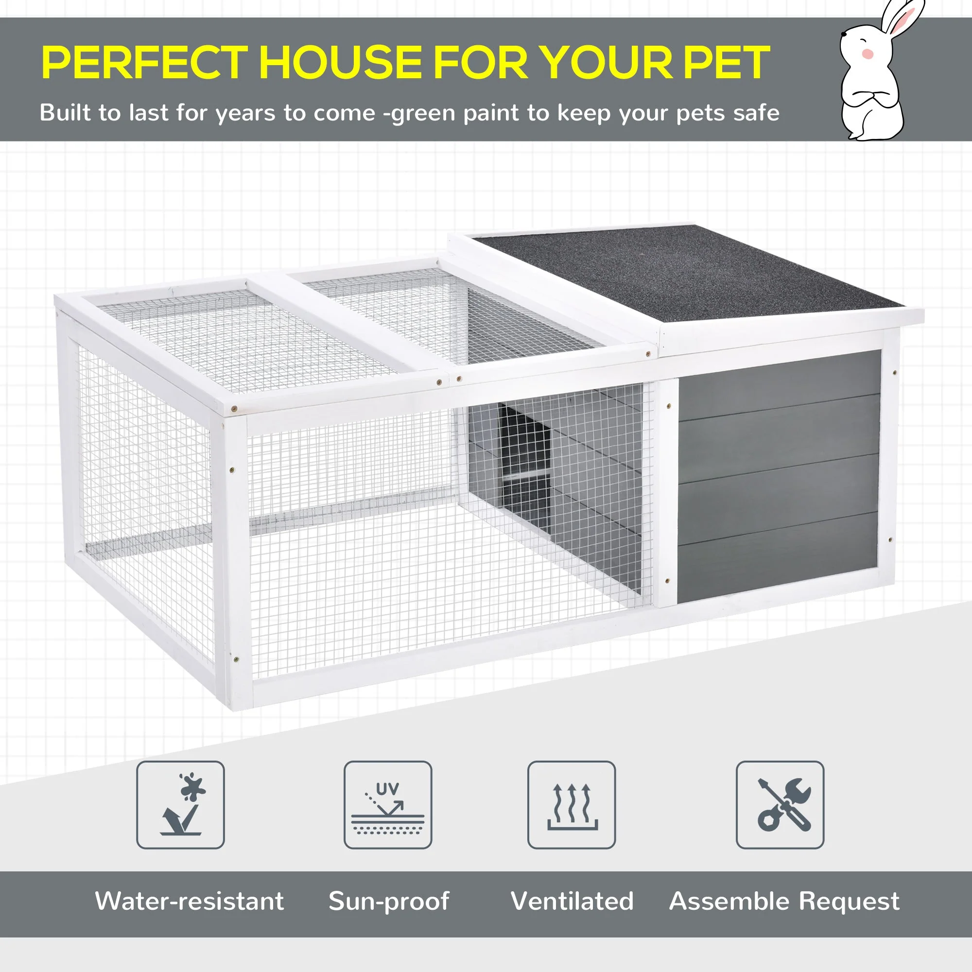 PawHut Wooden Rabbit Hutch Guinea Pig Small Animal Cage Rabbit Run Duck House Asphalt roof Indoor Outdoor 115 x 66 x 47.5 cm - Image 6