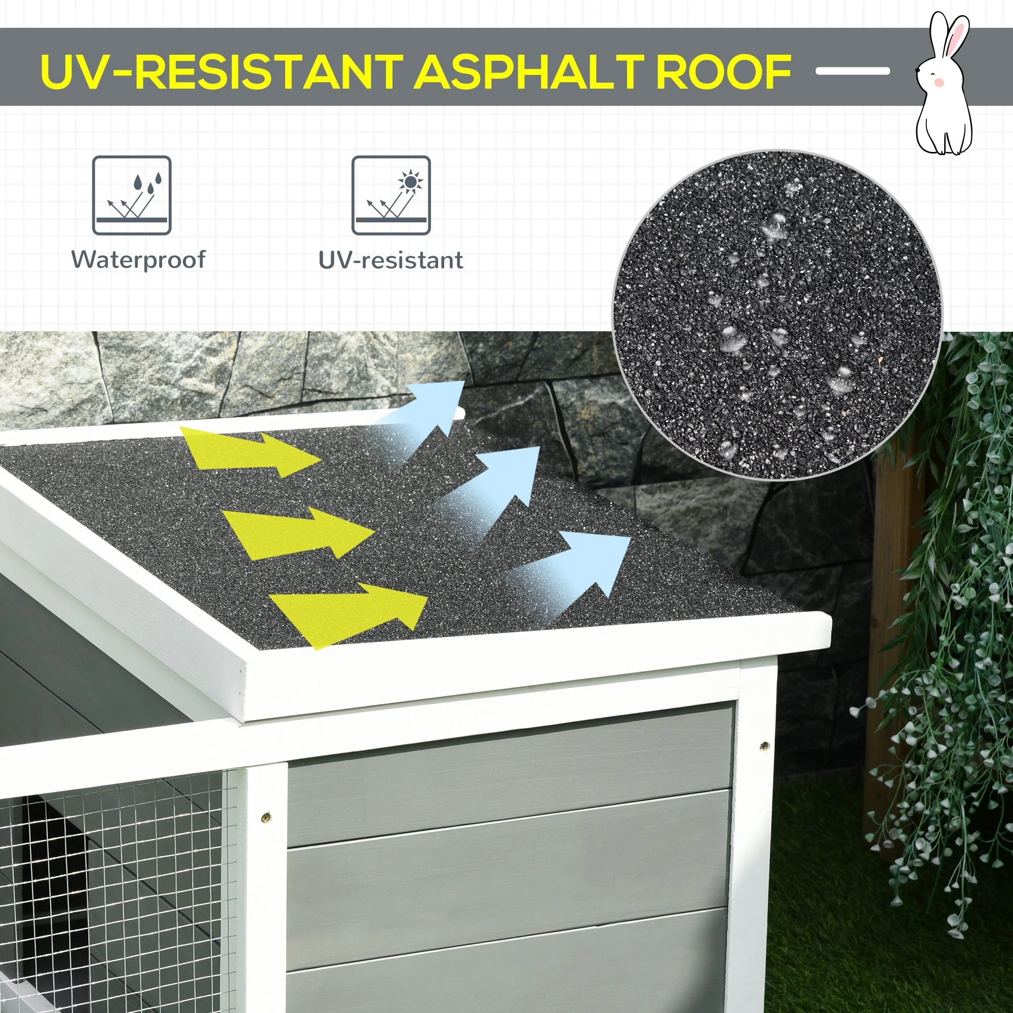 PawHut Wooden Rabbit Hutch Guinea Pig Small Animal Cage Rabbit Run Duck House Asphalt roof Indoor Outdoor 115 x 66 x 47.5 cm - Image 7