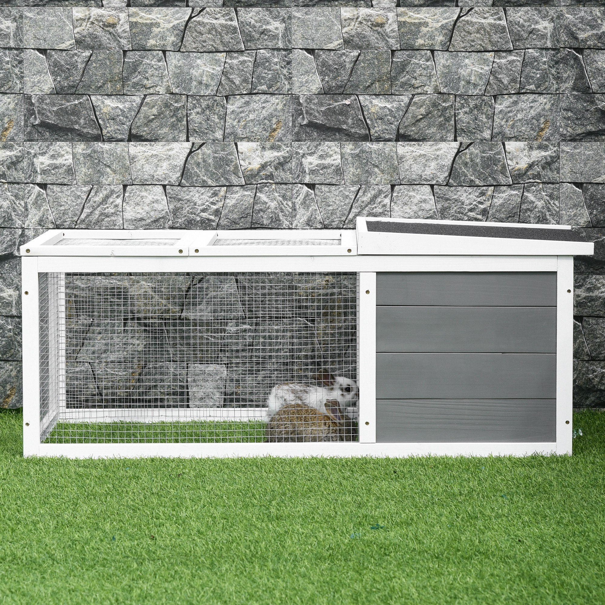 PawHut Wooden Rabbit Hutch Guinea Pig Small Animal Cage Rabbit Run Duck House Asphalt roof Indoor Outdoor 115 x 66 x 47.5 cm - Image 8