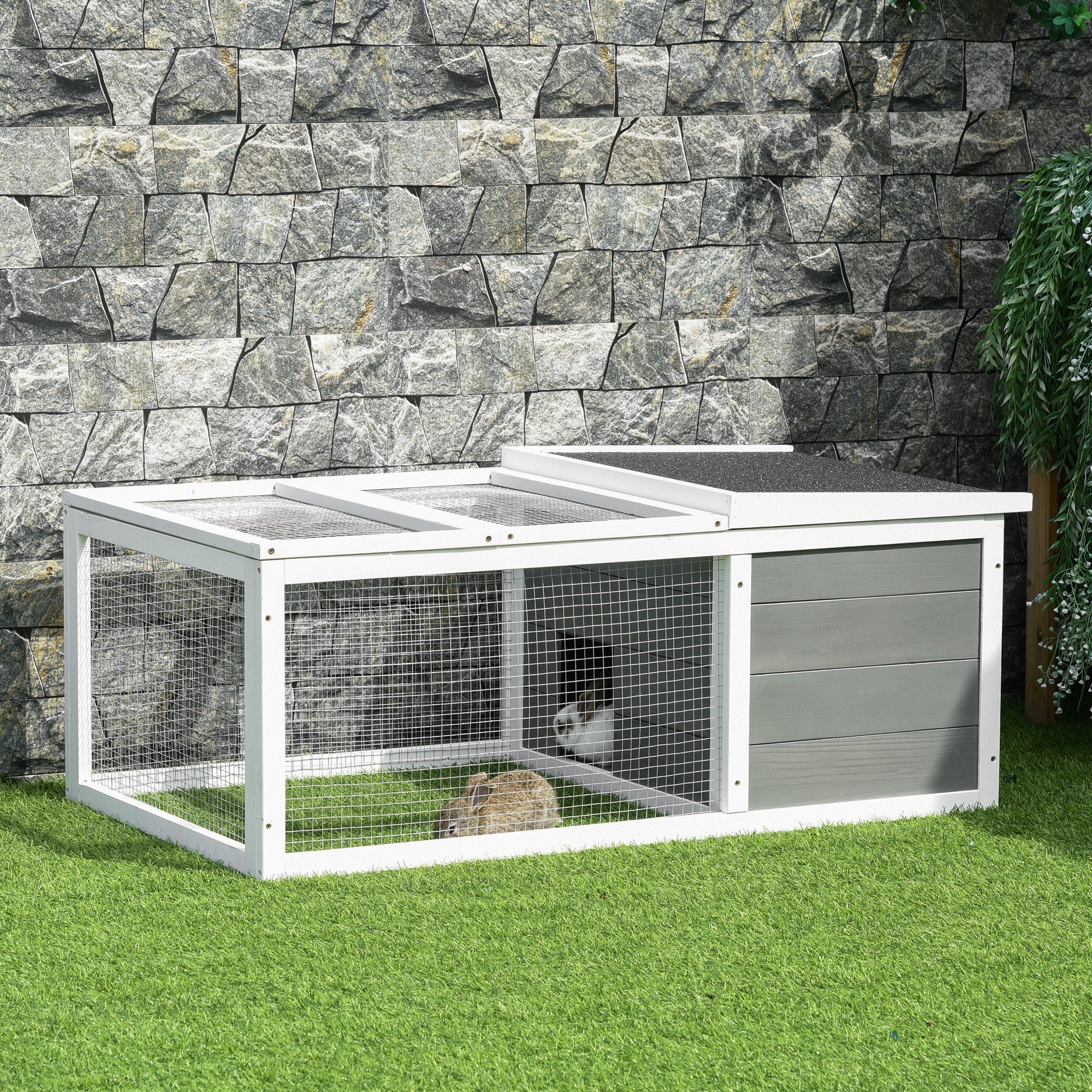 PawHut Wooden Rabbit Hutch Guinea Pig Small Animal Cage Rabbit Run Duck House Asphalt roof Indoor Outdoor 115 x 66 x 47.5 cm - Image 9