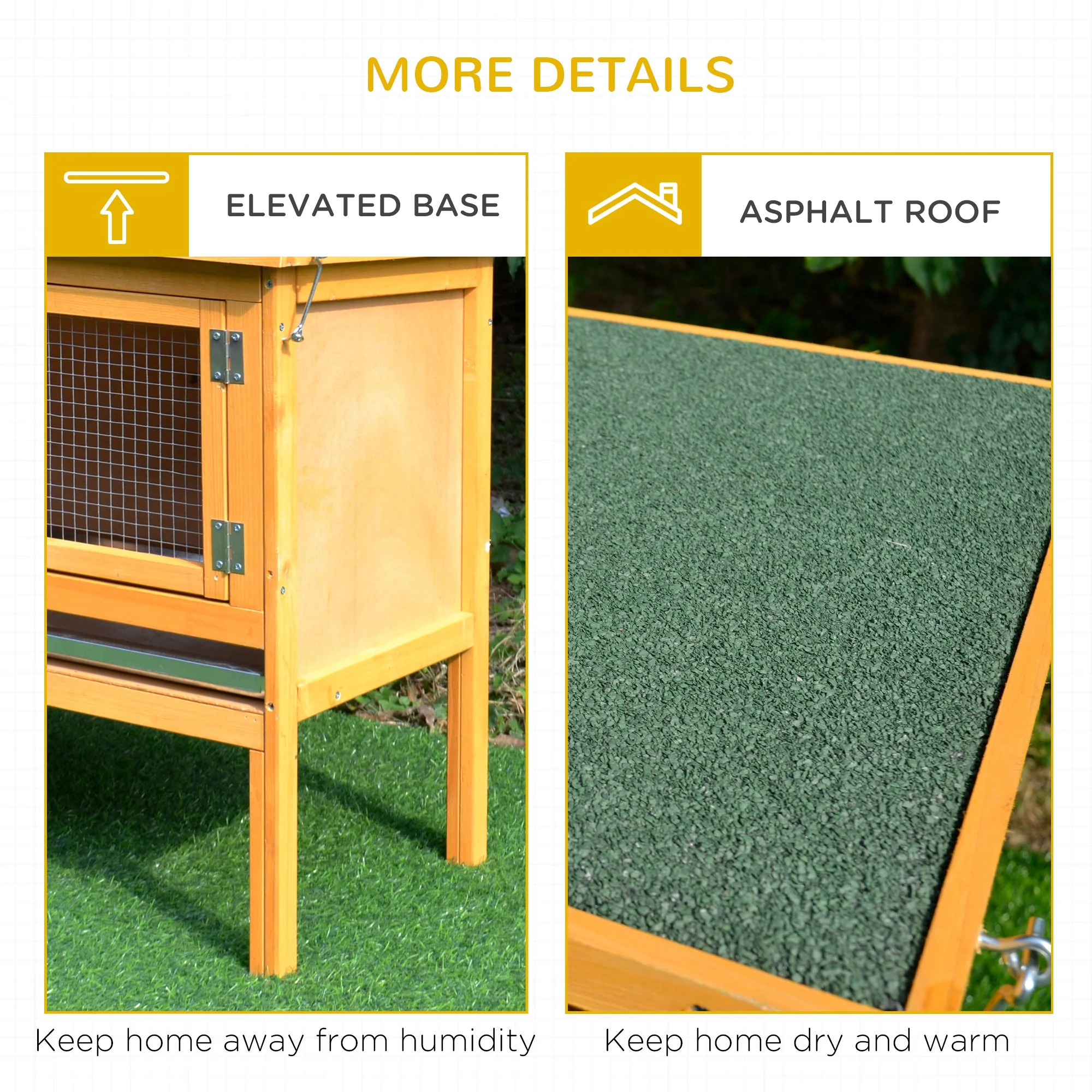PawHut Wooden Rabbit Hutch Guinea Pigs House Outdoor Small Animal Bunny Cage w/ Hinged Top Slide out Tray 115 x 44.3 x 65 cm - Image 2