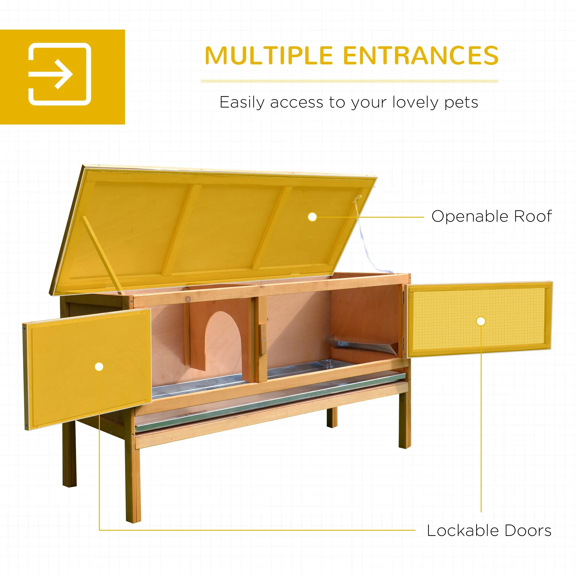 PawHut Wooden Rabbit Hutch Guinea Pigs House Outdoor Small Animal Bunny Cage w/ Hinged Top Slide out Tray 115 x 44.3 x 65 cm - Image 3