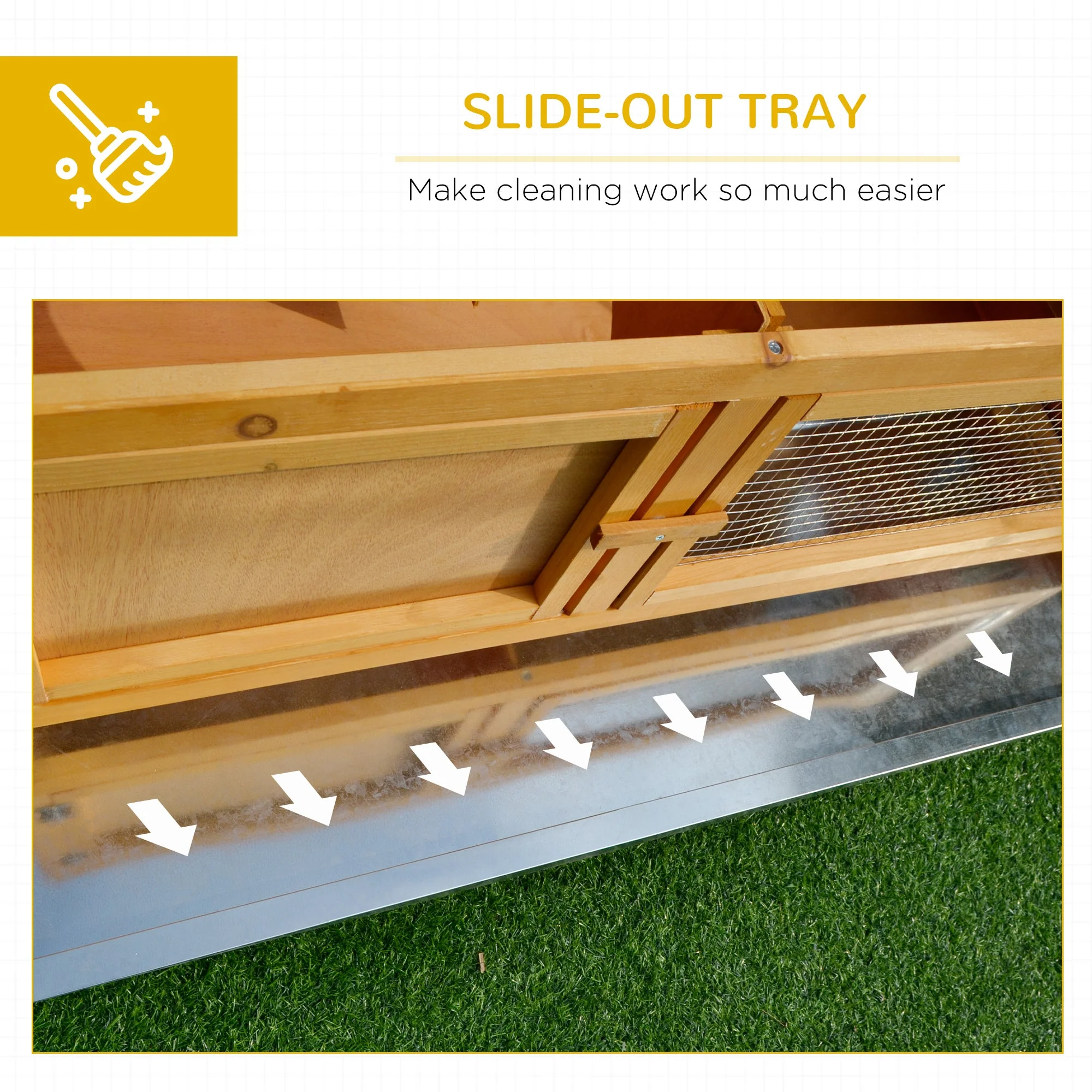 PawHut Wooden Rabbit Hutch Guinea Pigs House Outdoor Small Animal Bunny Cage w/ Hinged Top Slide out Tray 115 x 44.3 x 65 cm - Image 7
