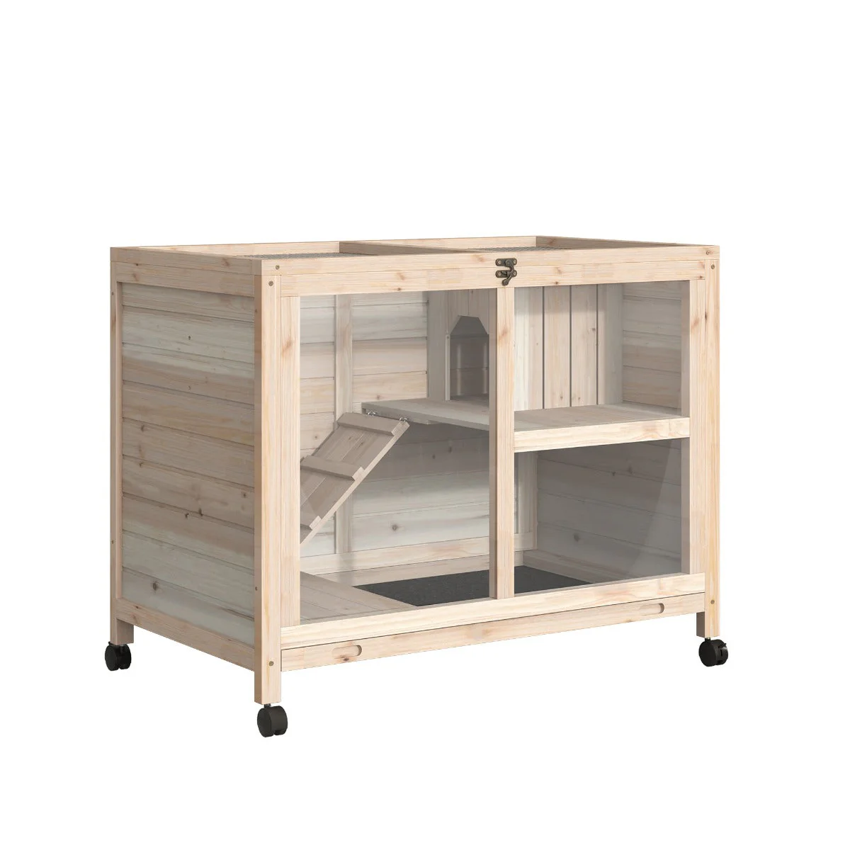 PawHut Wooden Rabbit Hutch Guinea Pigs House Small Animals Fir Wood Indoor Hutch - Image 2