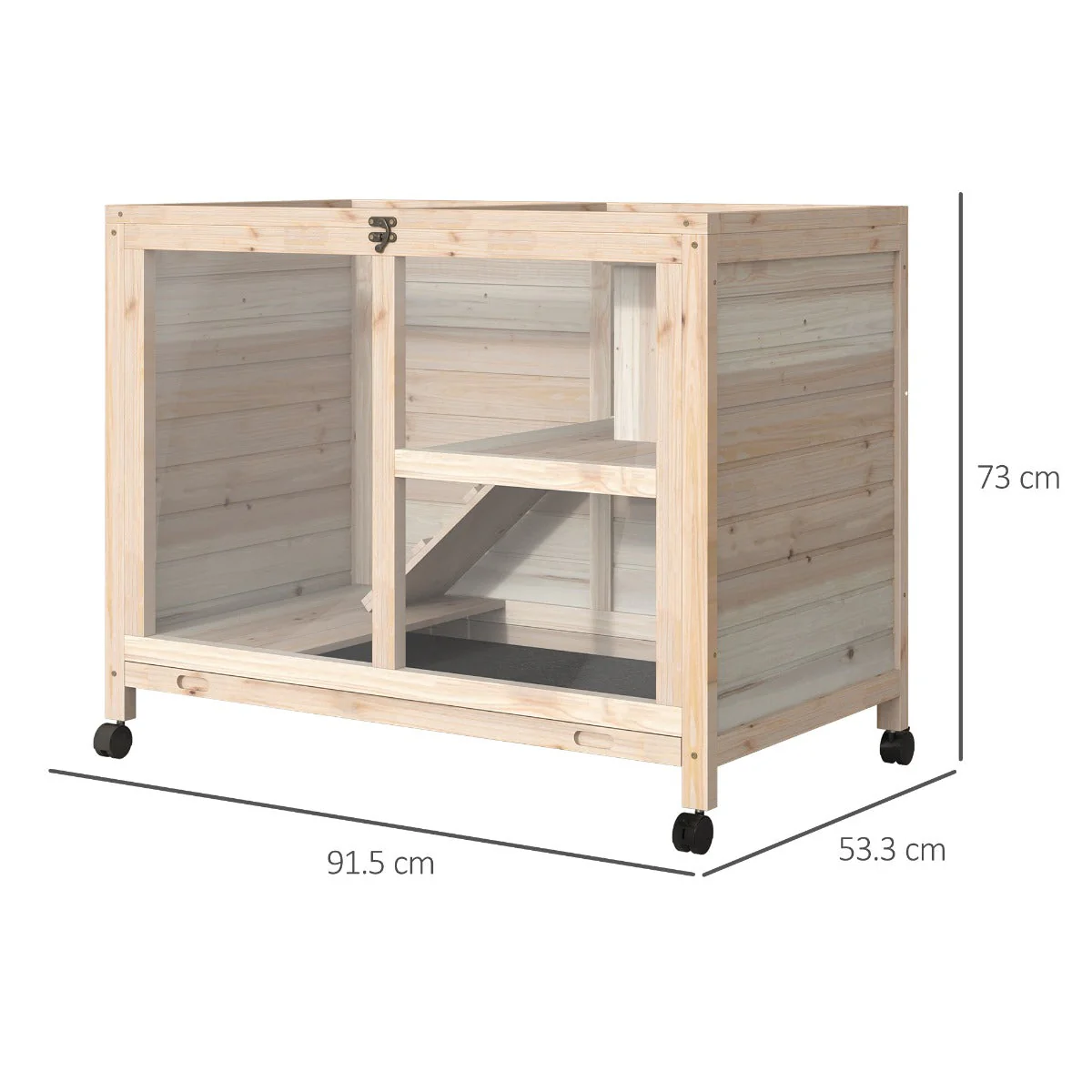PawHut Wooden Rabbit Hutch Guinea Pigs House Small Animals Fir Wood Indoor Hutch - Image 3
