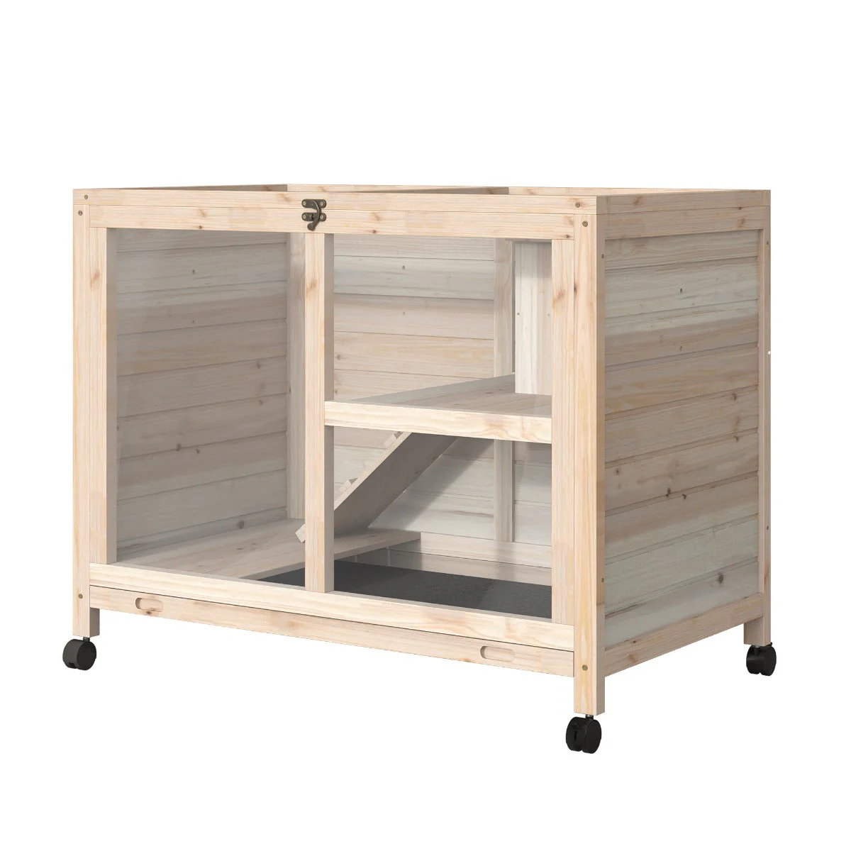 PawHut Wooden Rabbit Hutch Guinea Pigs House Small Animals Fir Wood Indoor Hutch - Image 8