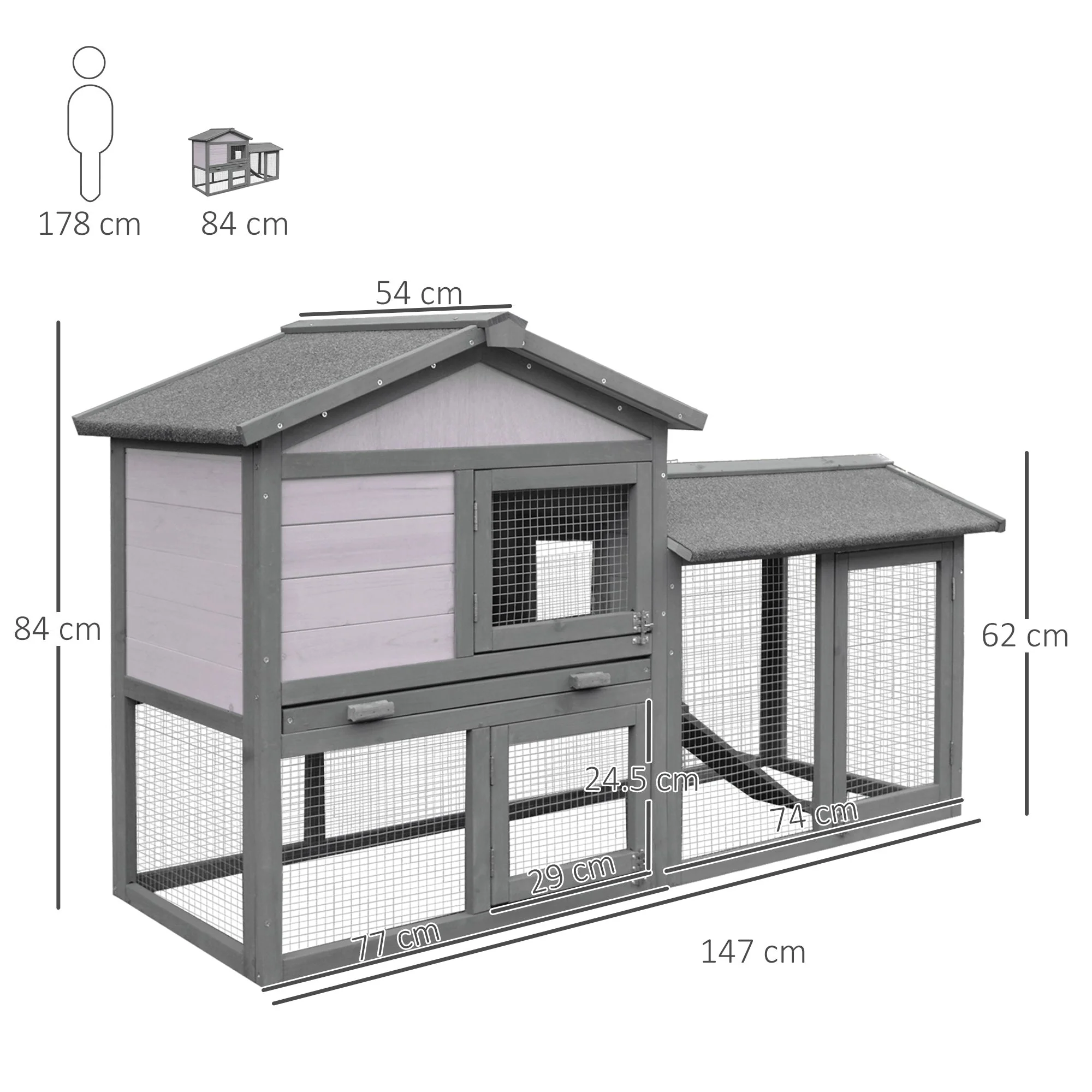 PawHut Wooden Rabbit Hutch Outdoor - Image 6