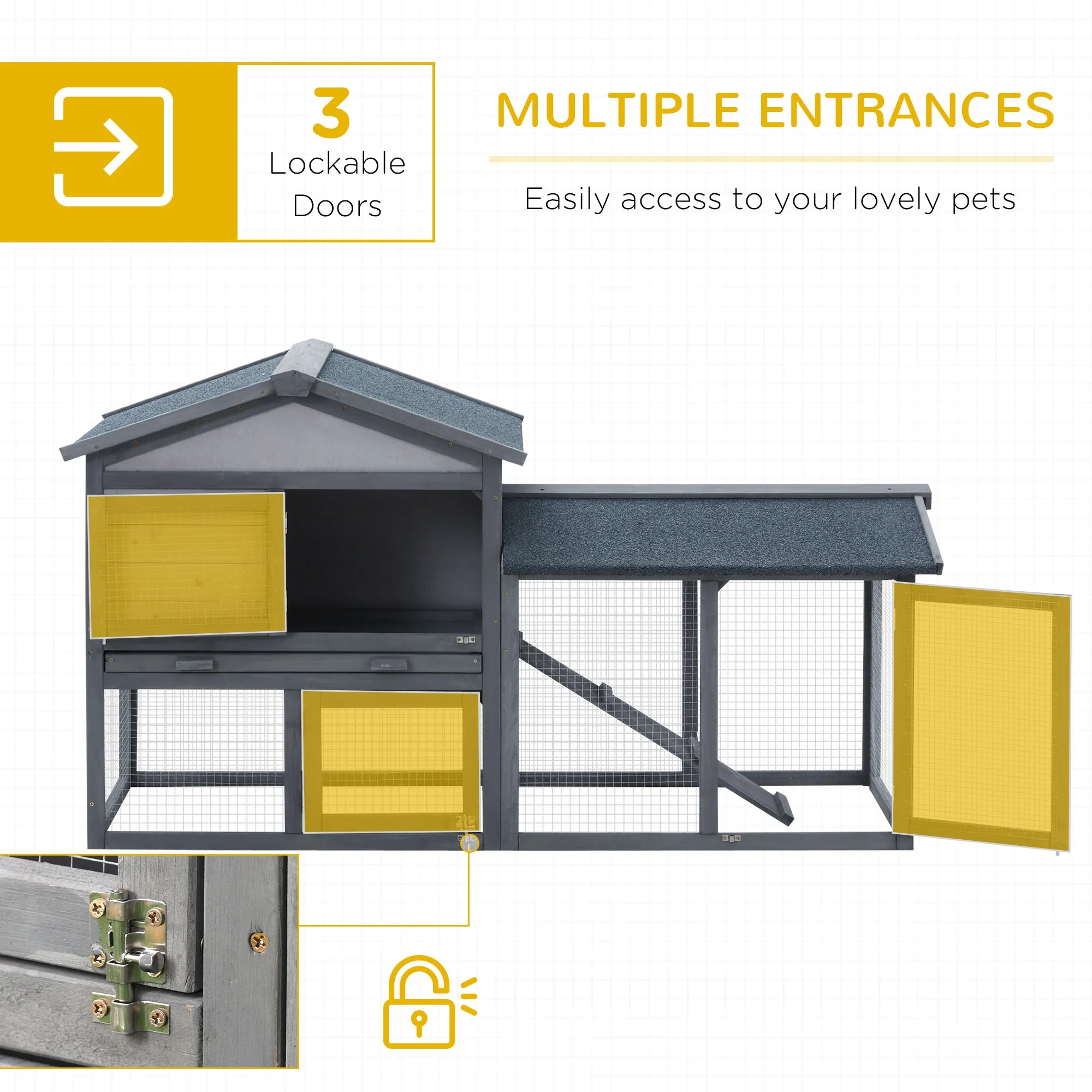 PawHut Wooden Rabbit Hutch Outdoor - Image 7
