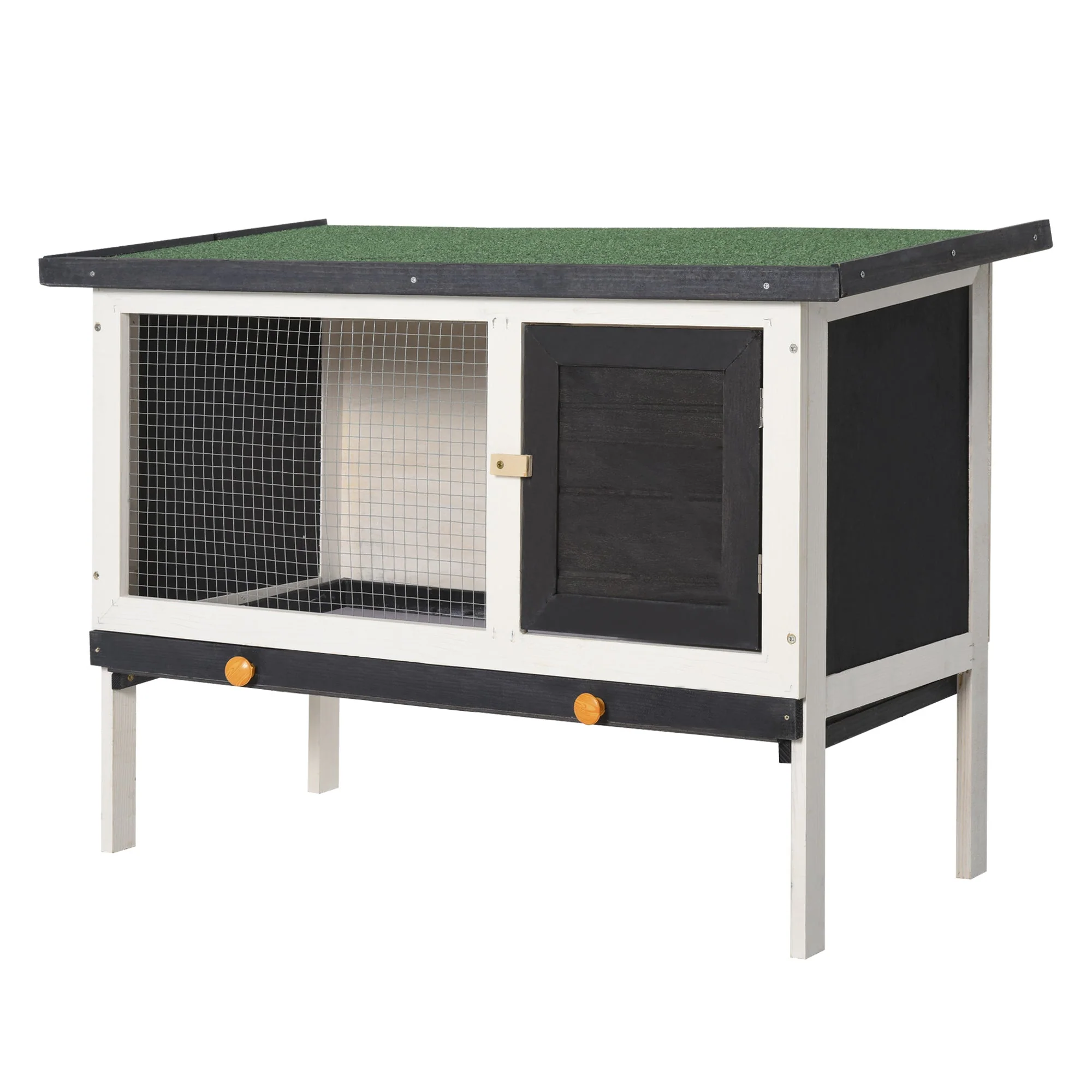 PawHut Wooden Rabbit Hutch Small Animal Habitat w/ Dropping Tray Opeanble Asphalt Roof - Image 4