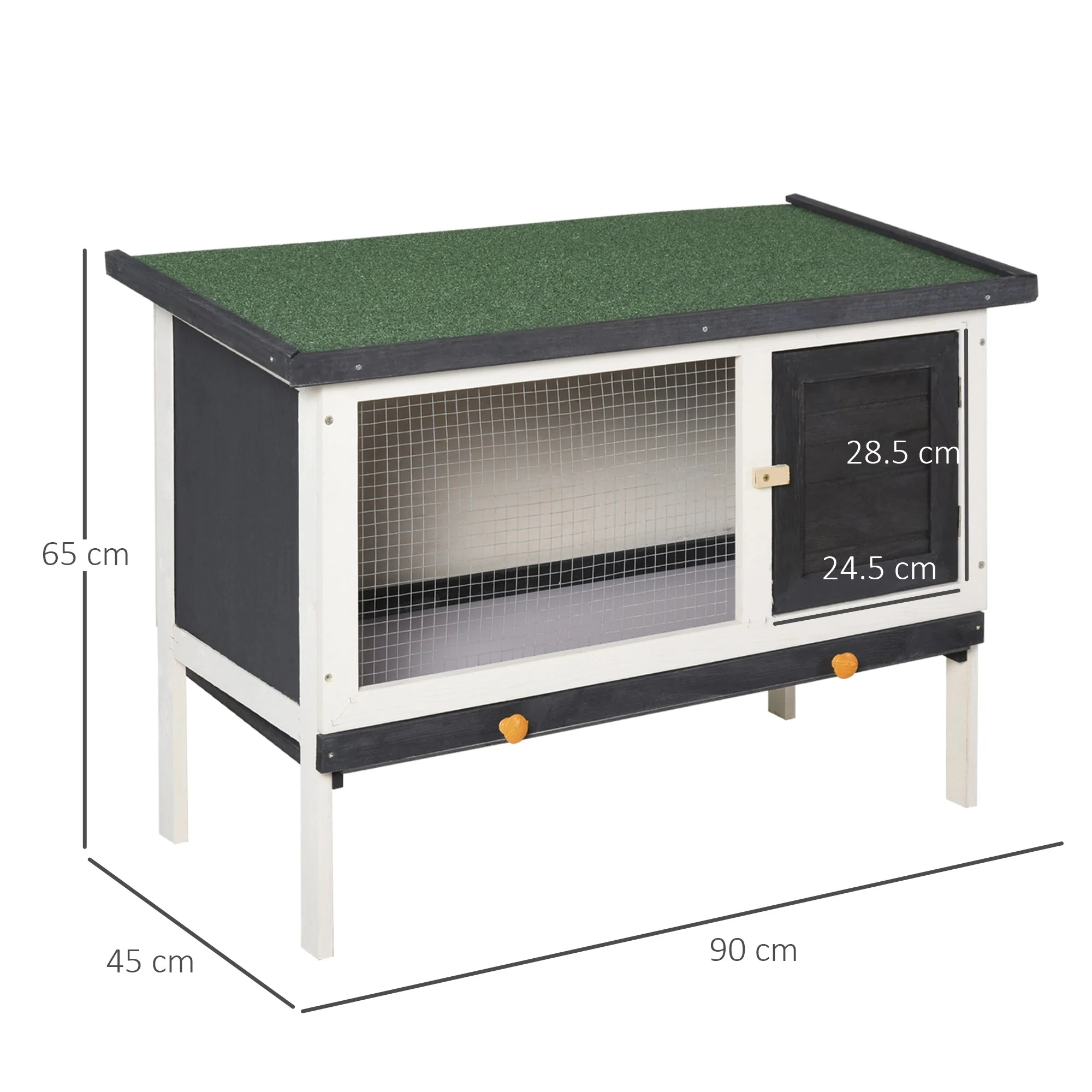 PawHut Wooden Rabbit Hutch Small Animal Habitat w/ Dropping Tray Opeanble Asphalt Roof - Image 5