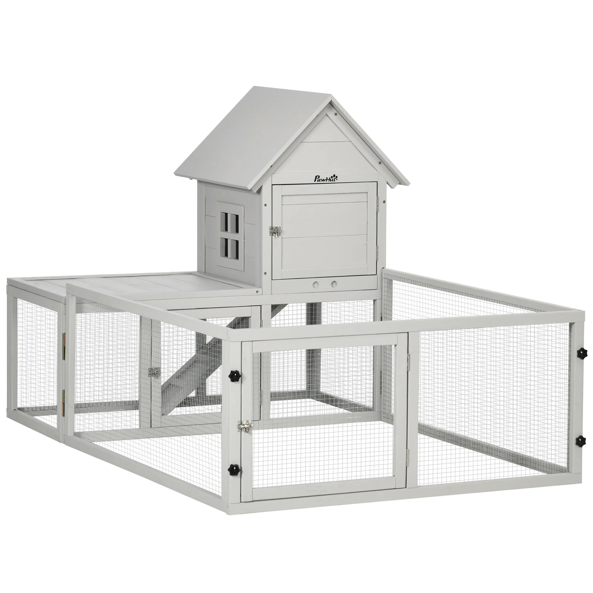 PawHut Wooden Rabbit Hutch with Extra Fenced Area - Image 2