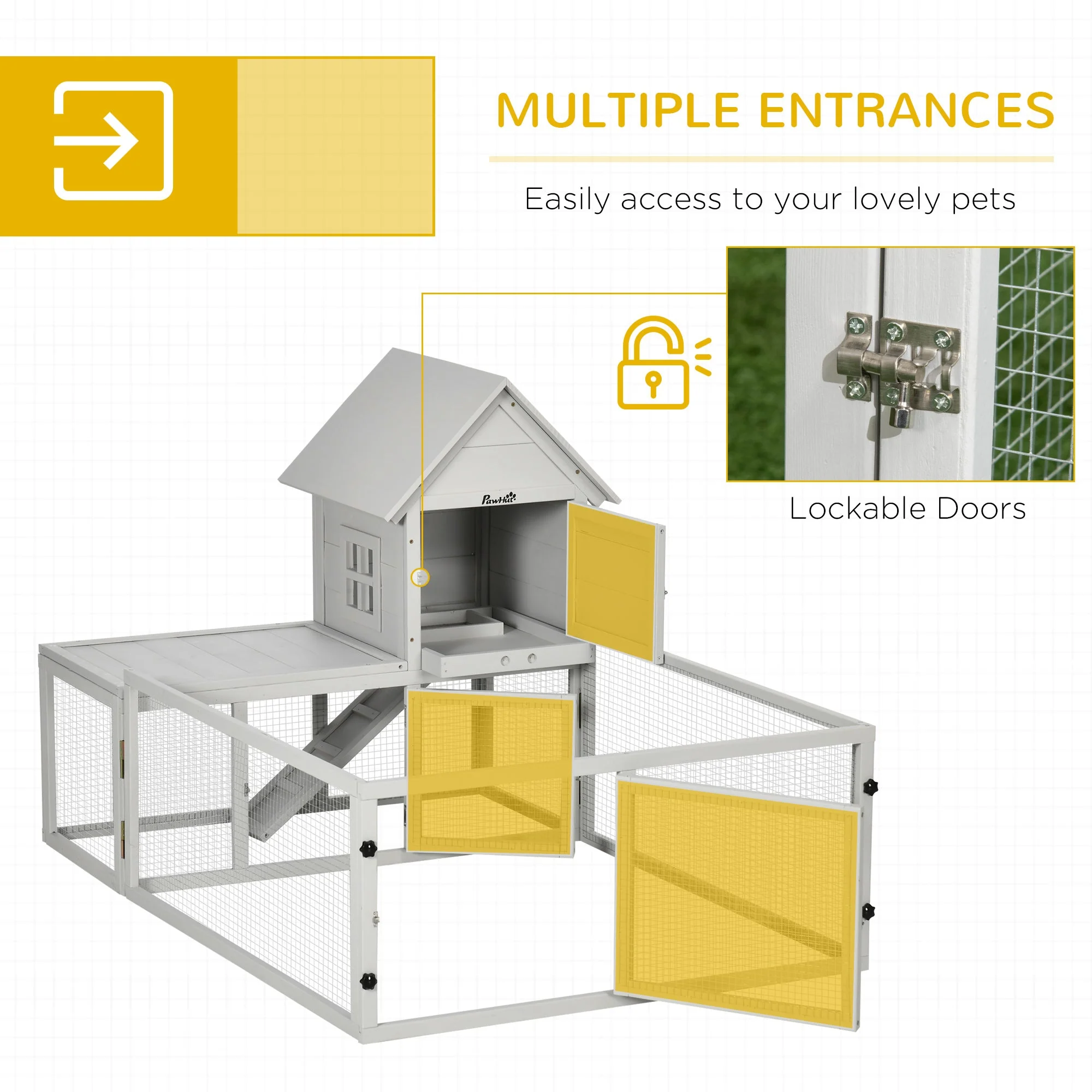 PawHut Wooden Rabbit Hutch with Extra Fenced Area - Image 5