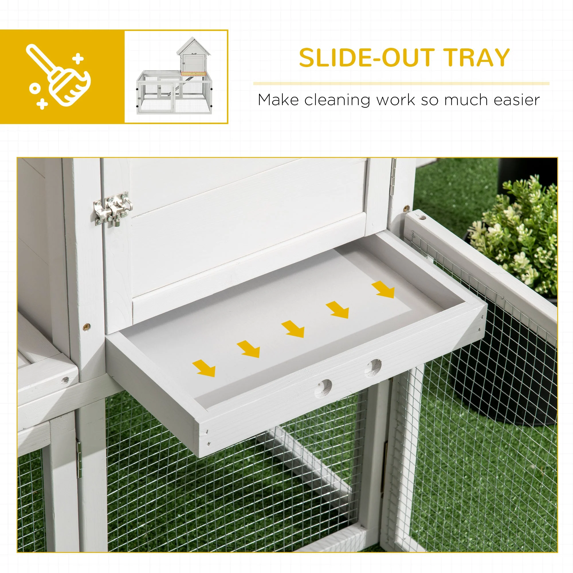 PawHut Wooden Rabbit Hutch with Extra Fenced Area - Image 6