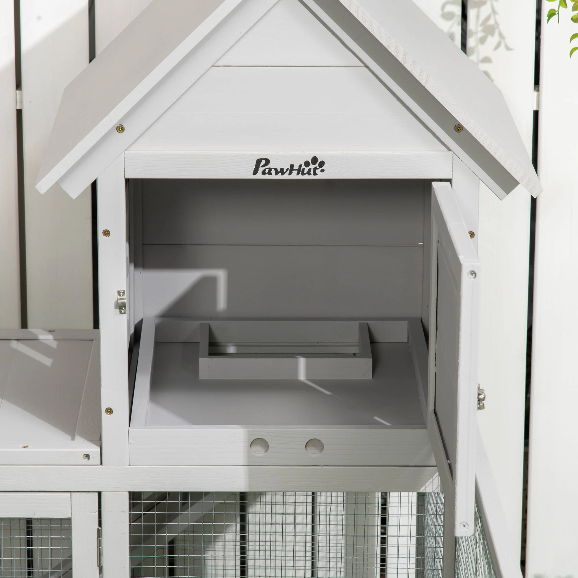 PawHut Wooden Rabbit Hutch with Extra Fenced Area - Image 8
