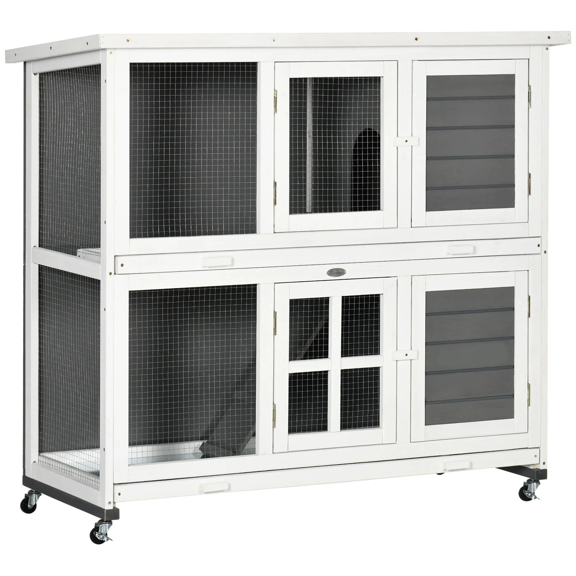 PawHut Wooden Rabbit Hutch with Wheels - Image 3