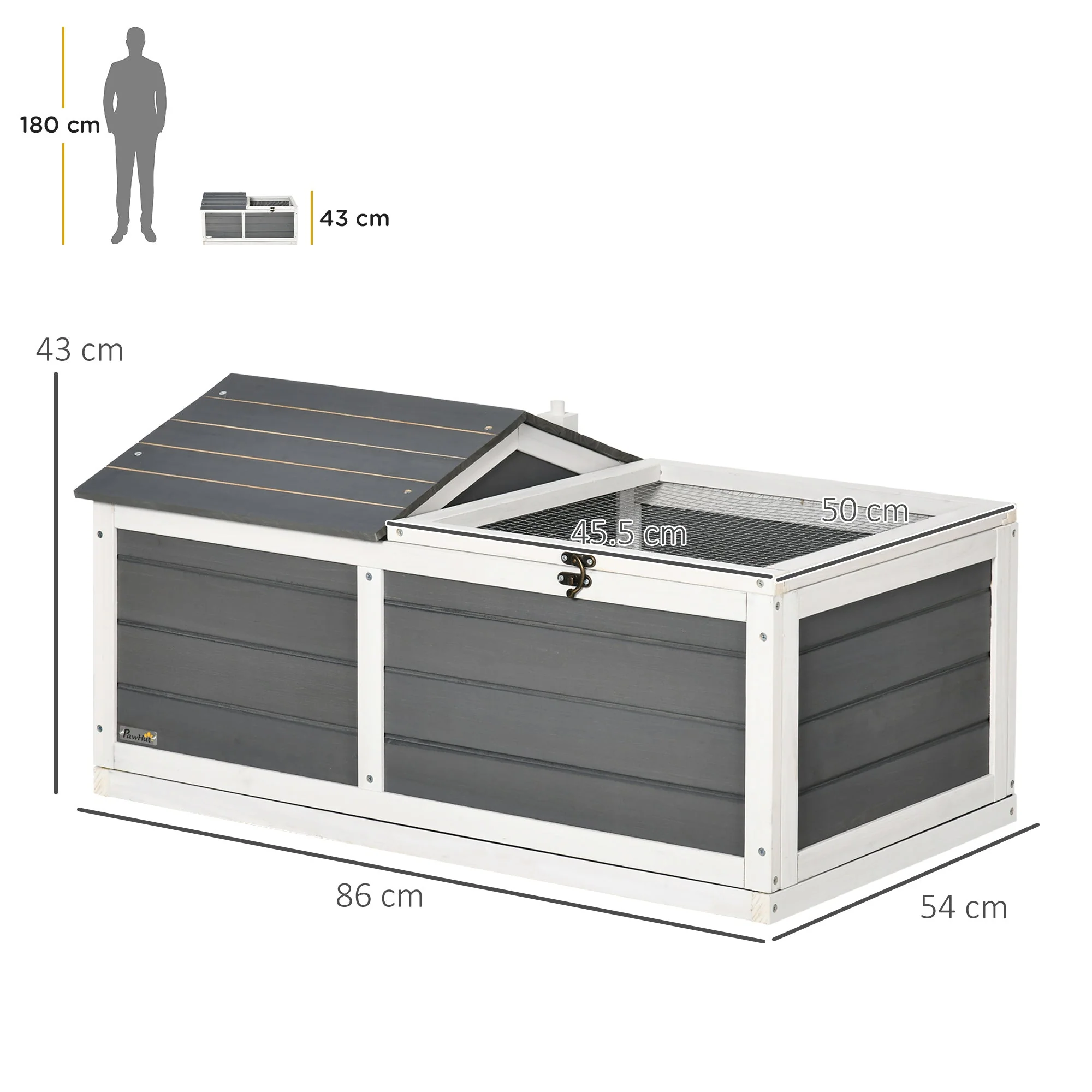 Pawhut Wooden Tortoise House Small Pet Reptile Shelter With Hide Den And Run - Grey - Image 2