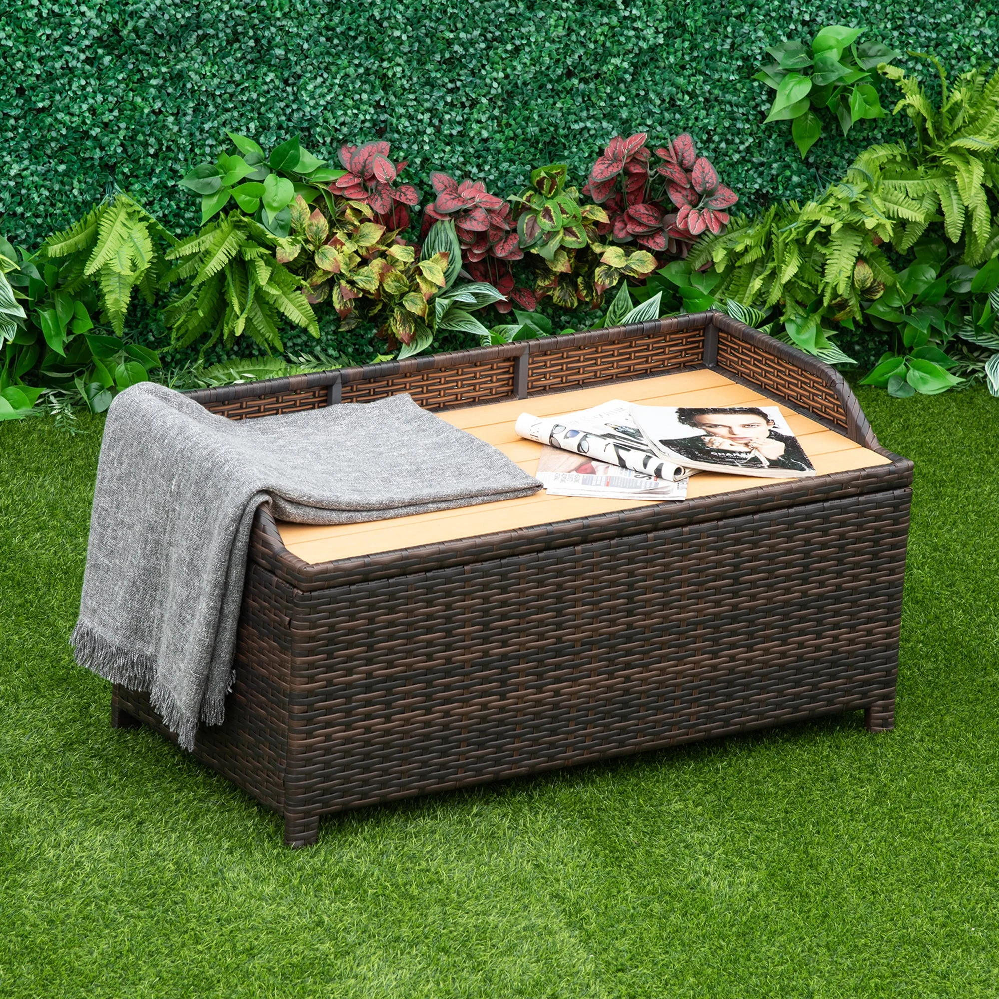PE Rattan Outdoor Storage Benches - Image 2