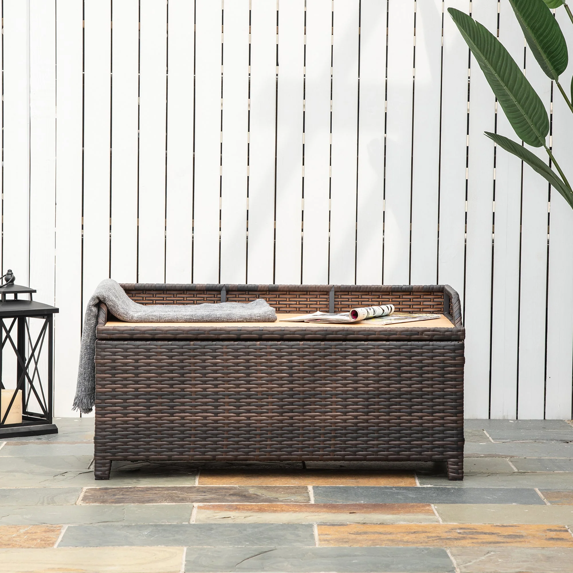 PE Rattan Outdoor Storage Benches - Image 7
