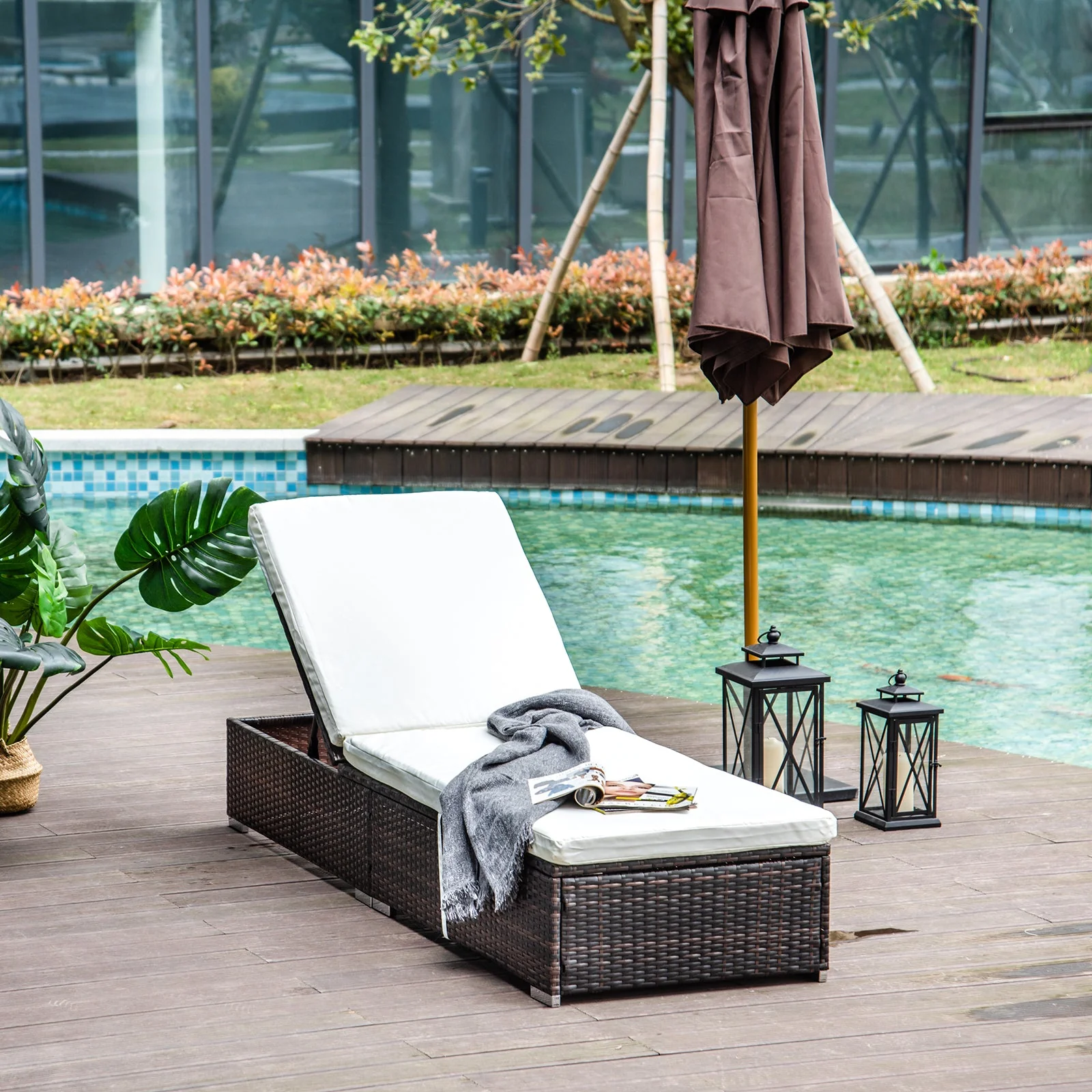 PE Rattan Sun Lounger with Cushion - Image 2