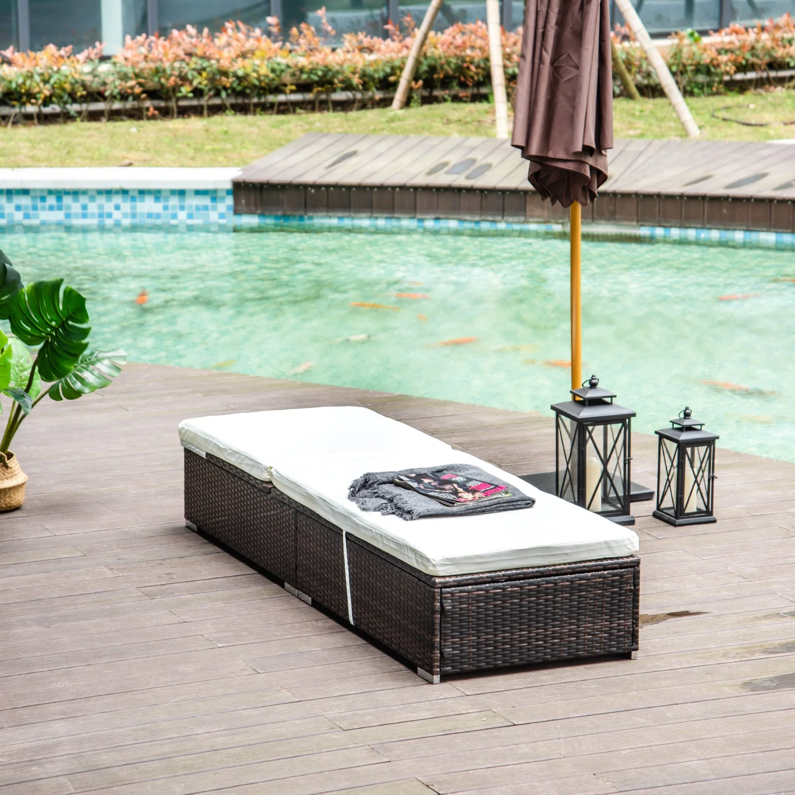 PE Rattan Sun Lounger with Cushion - Image 8