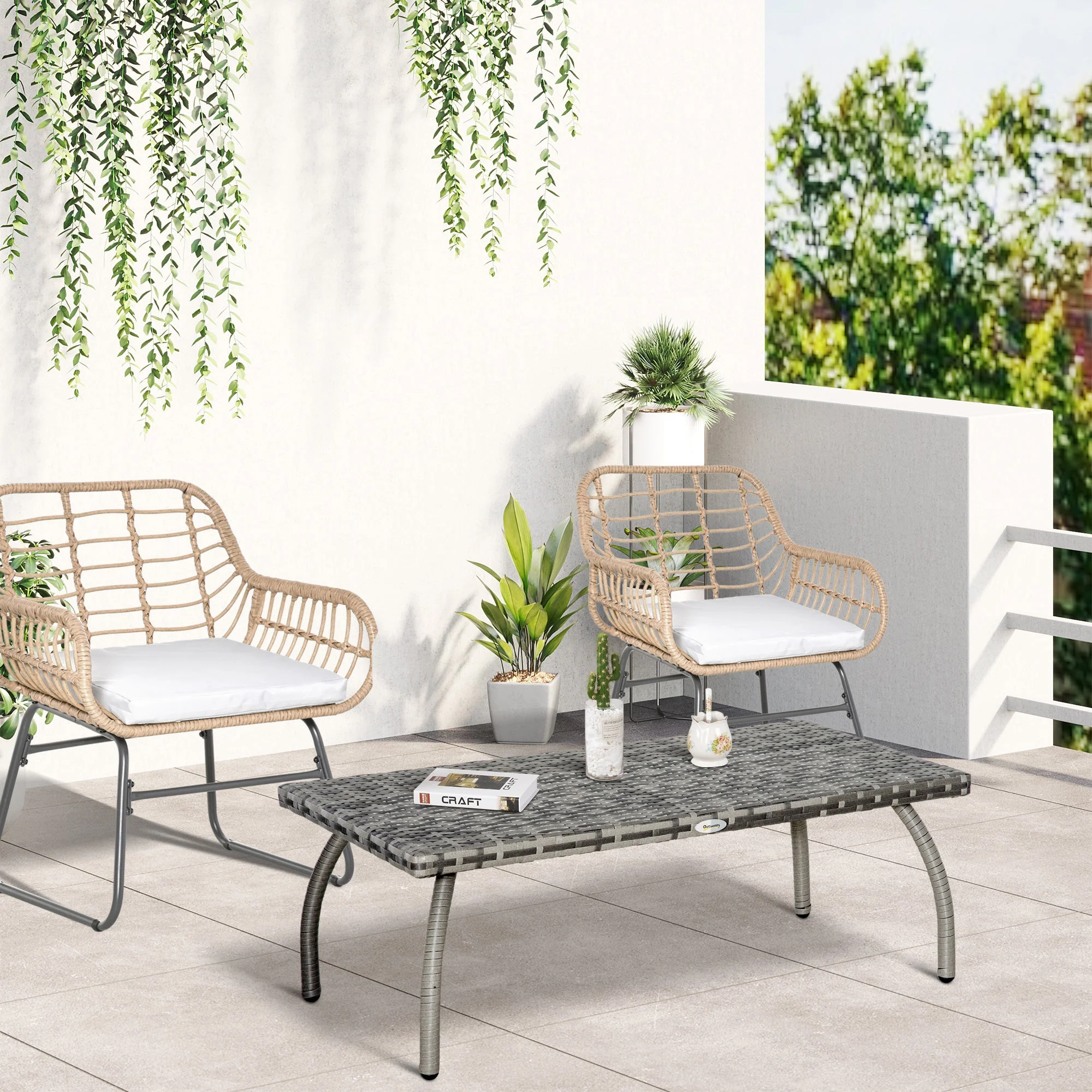 PE Wicker Rattan Garden Coffee Table - Mixed Grey - Image 2