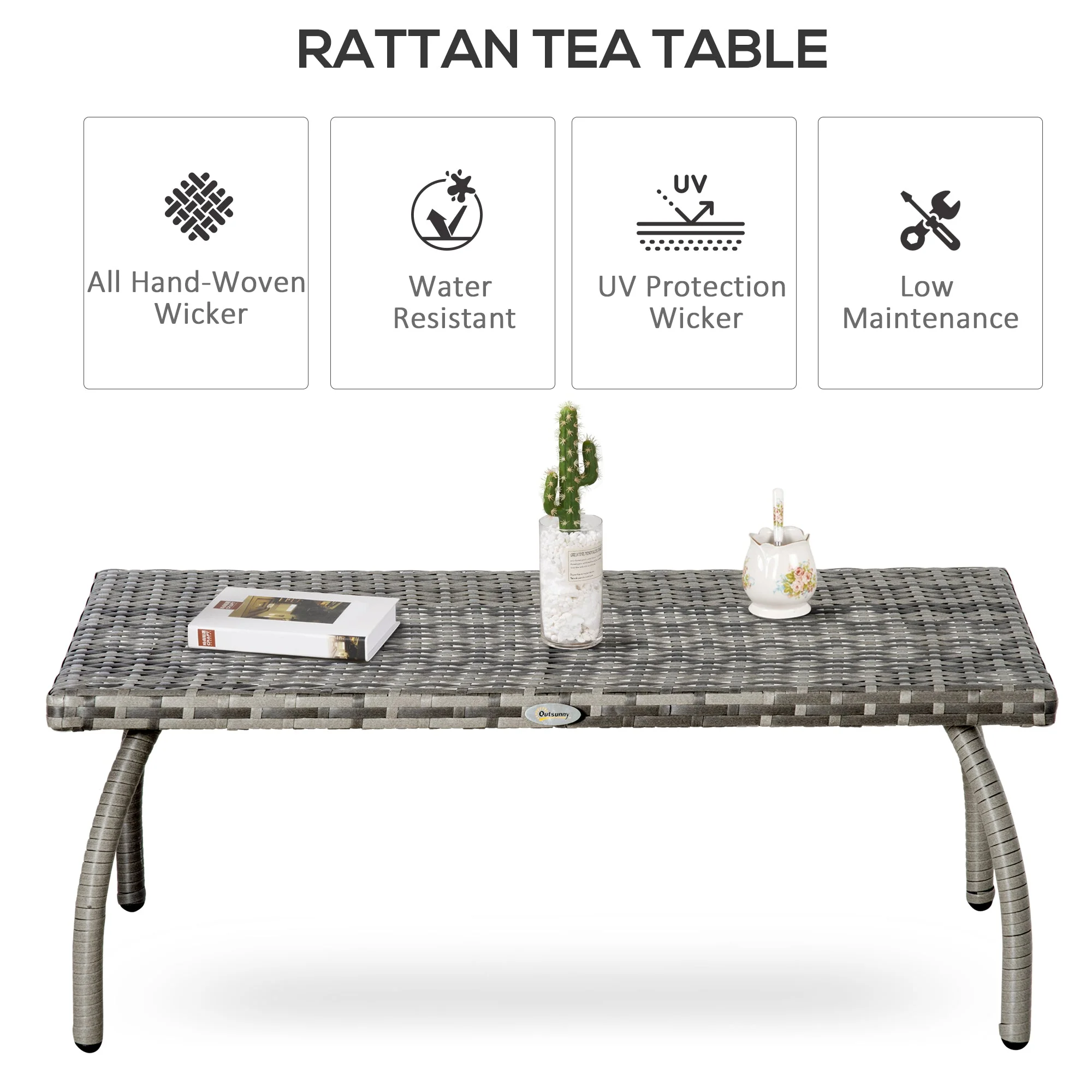 PE Wicker Rattan Garden Coffee Table - Mixed Grey - Image 4