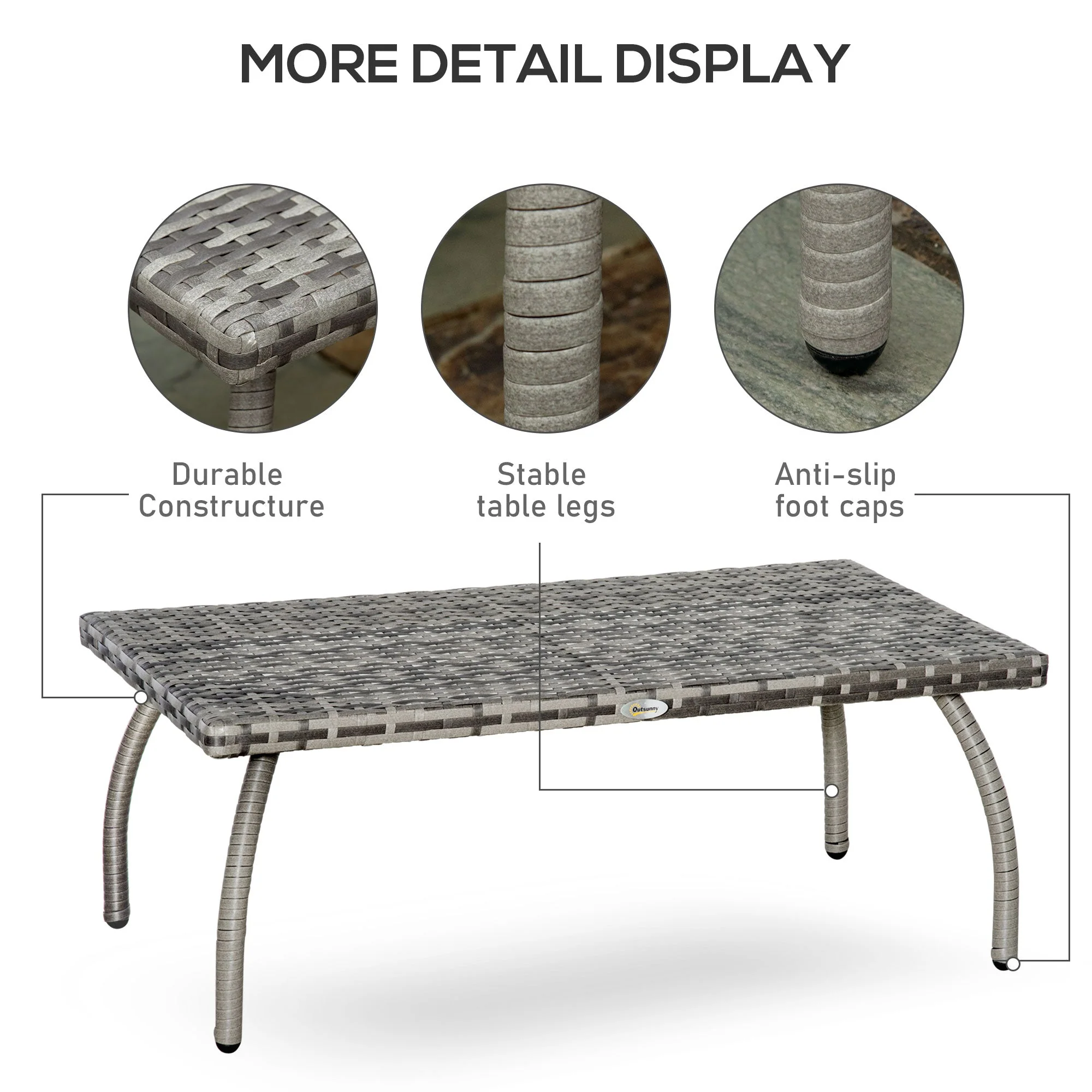 PE Wicker Rattan Garden Coffee Table - Mixed Grey - Image 6