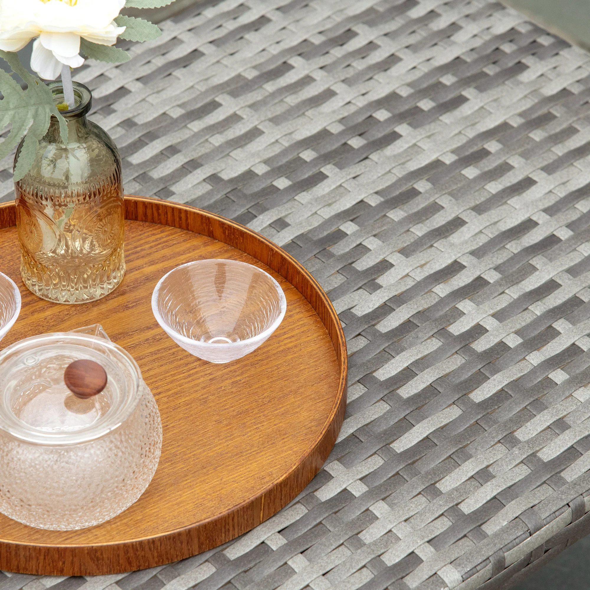 PE Wicker Rattan Garden Coffee Table - Mixed Grey - Image 8